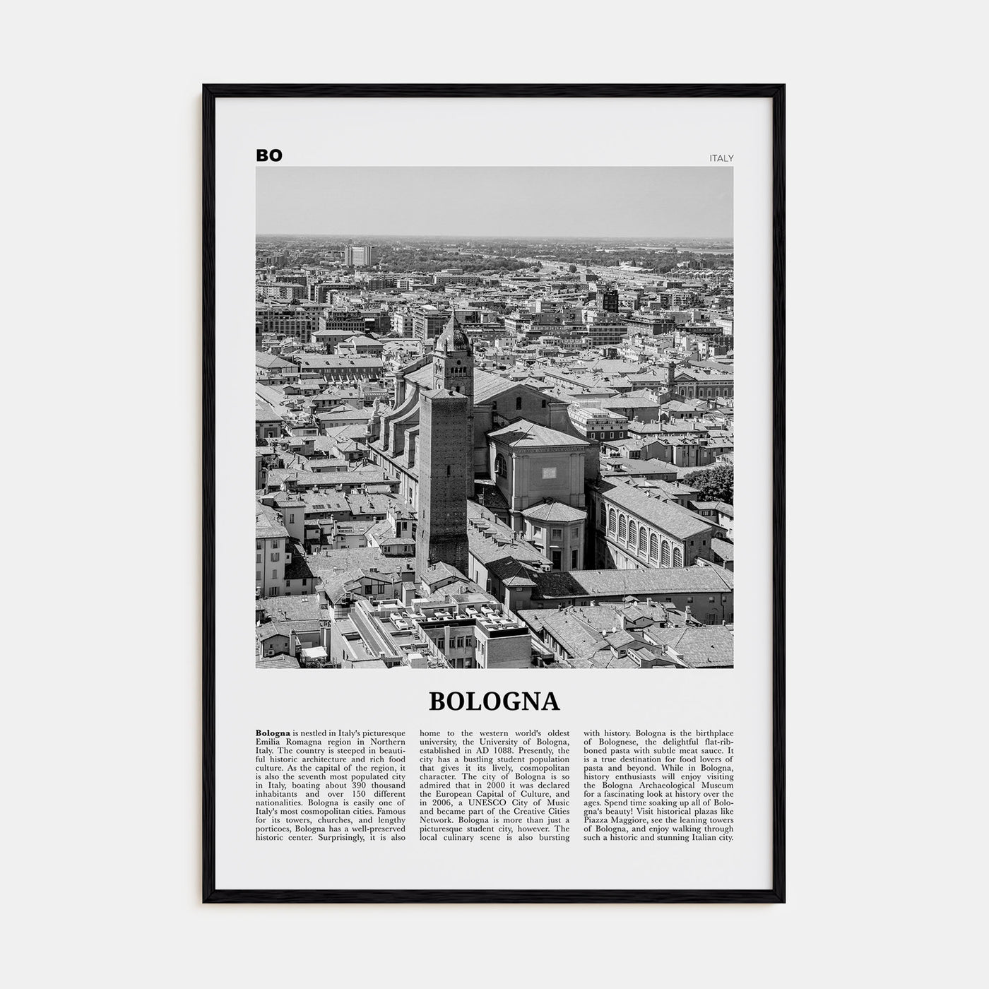 Bologna Travel B&W No 2 Poster