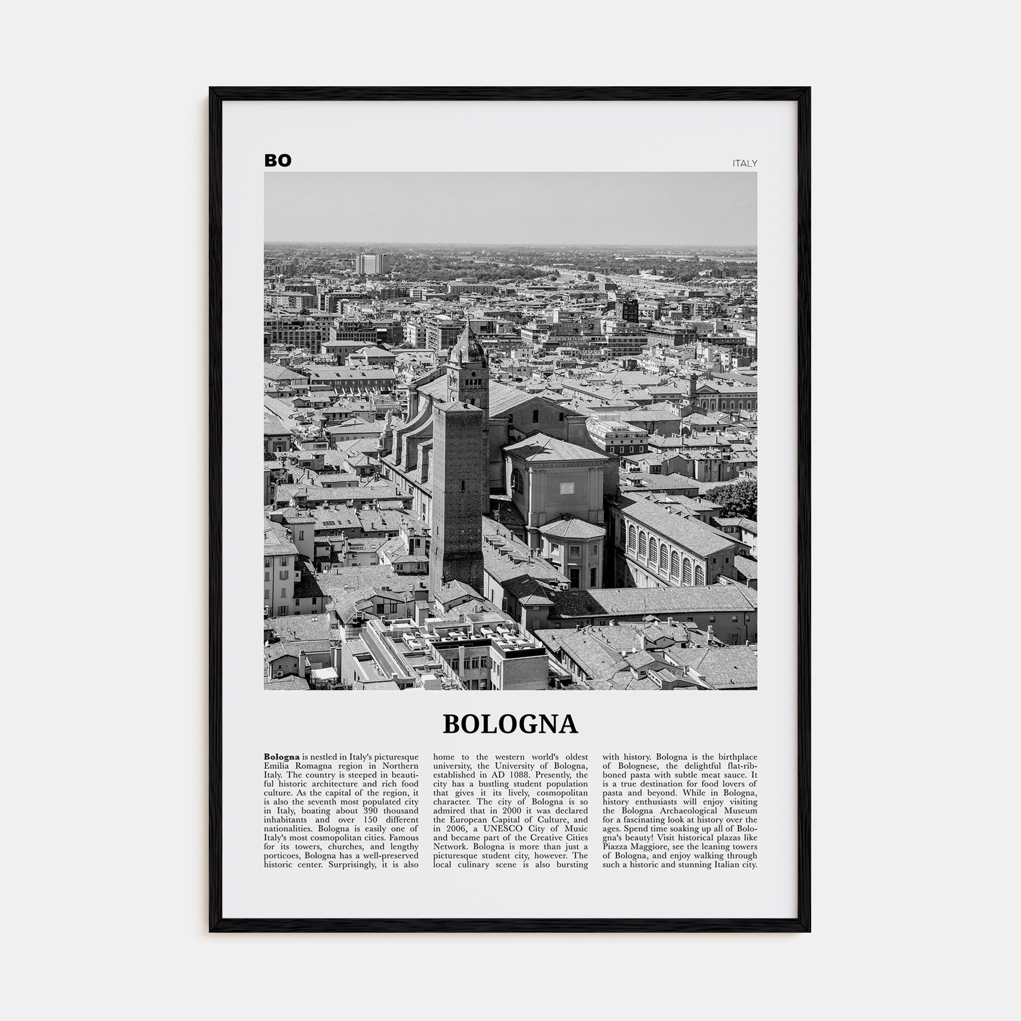Bologna Travel B&W No 2 Poster