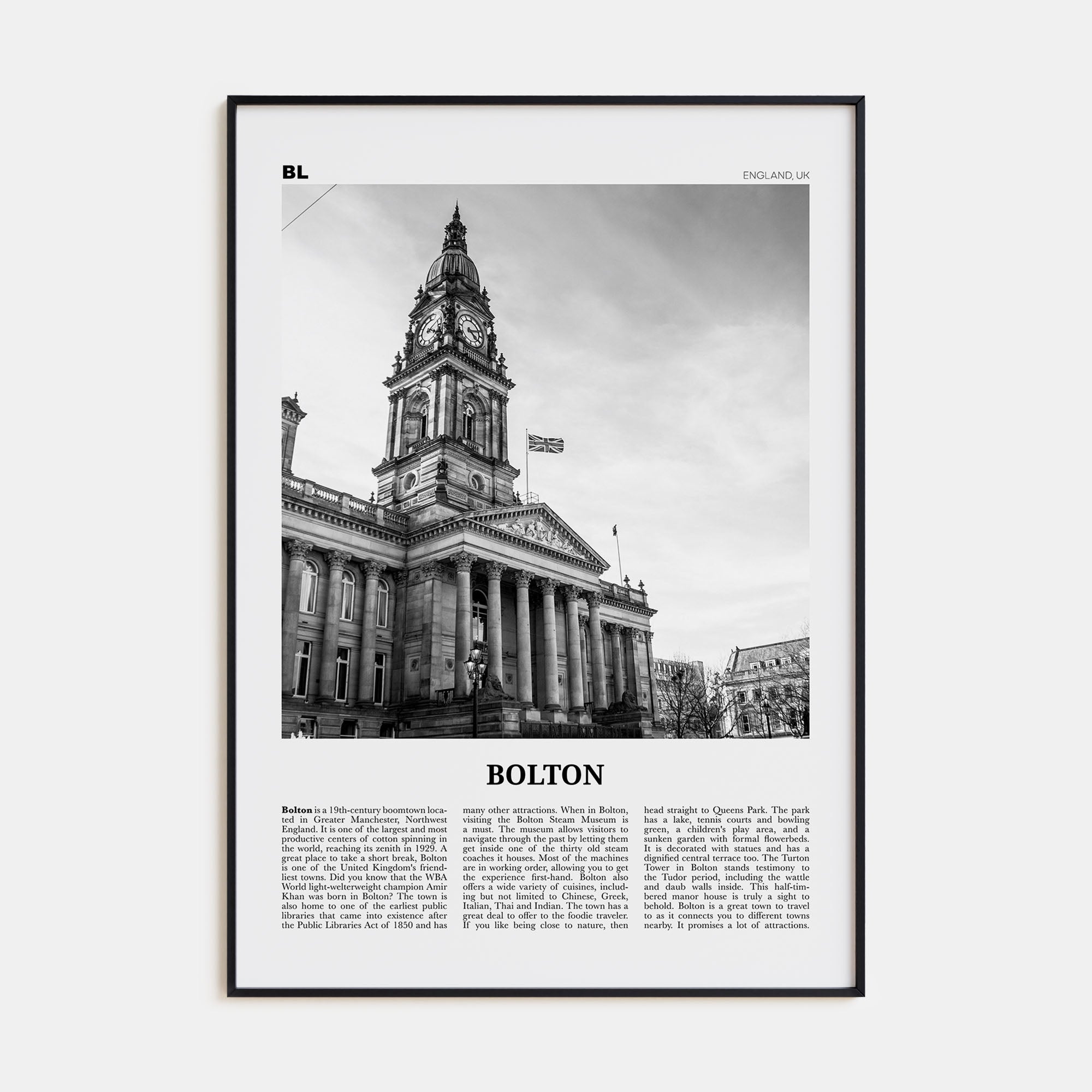 Bolton Travel B&W Poster