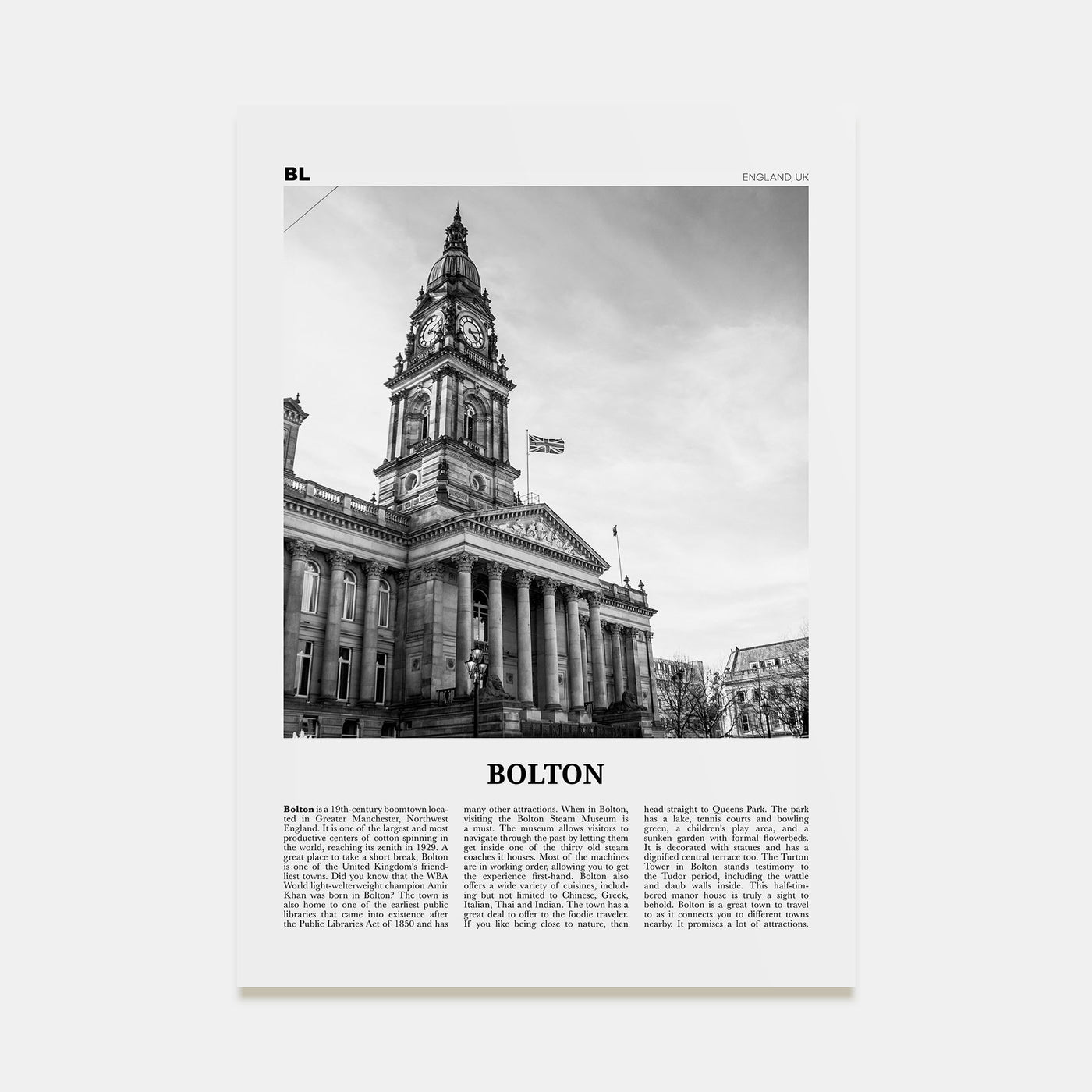 Bolton Travel B&W Poster