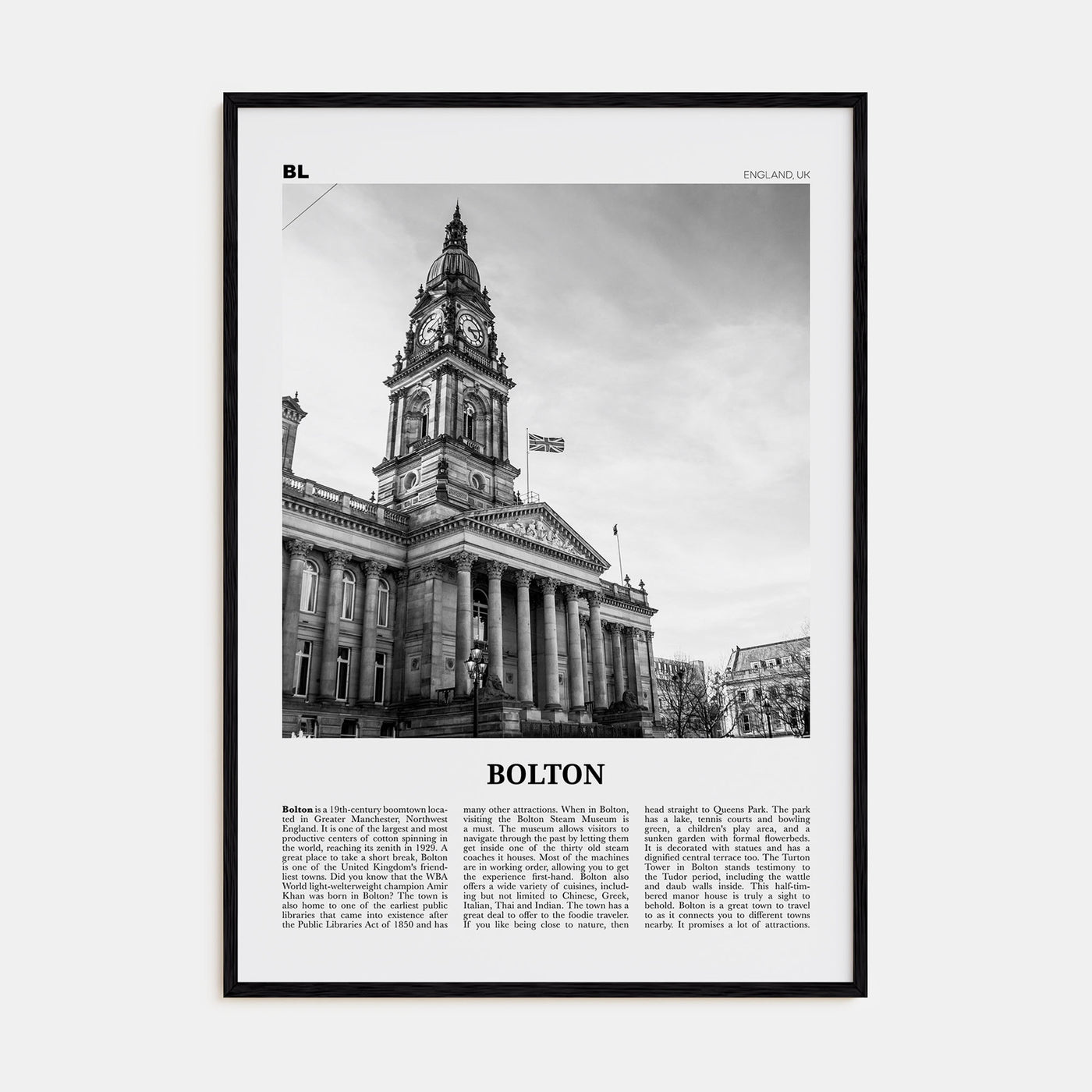 Bolton Travel B&W Poster