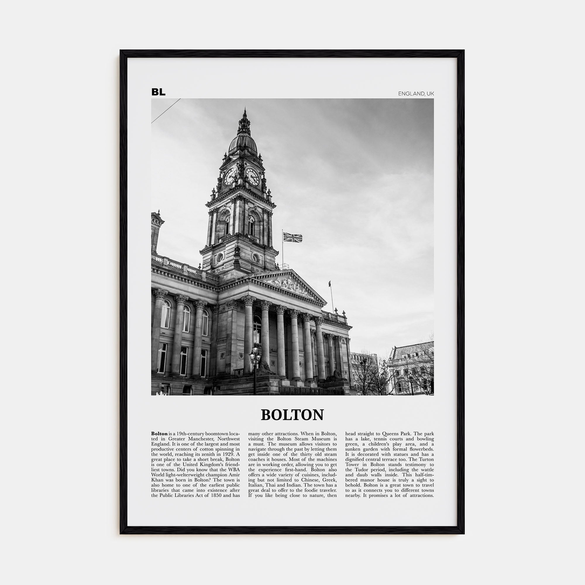 Bolton Travel B&W Poster