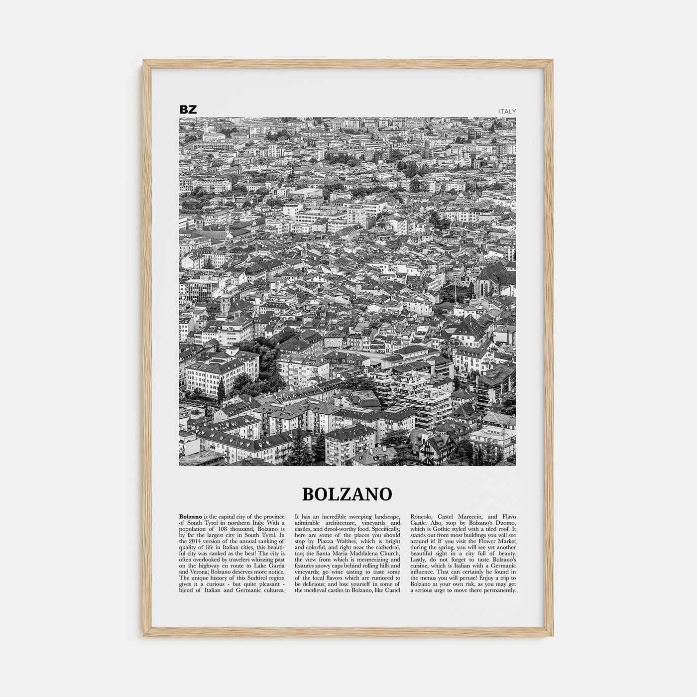 Bolzano Travel B&W Poster