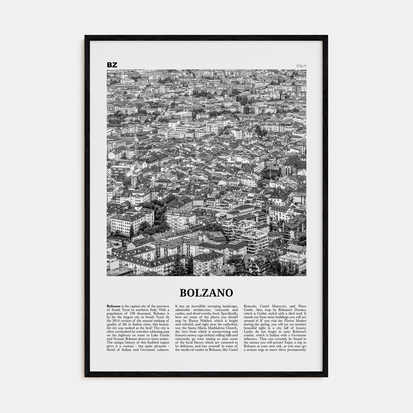 Bolzano Travel B&W Poster