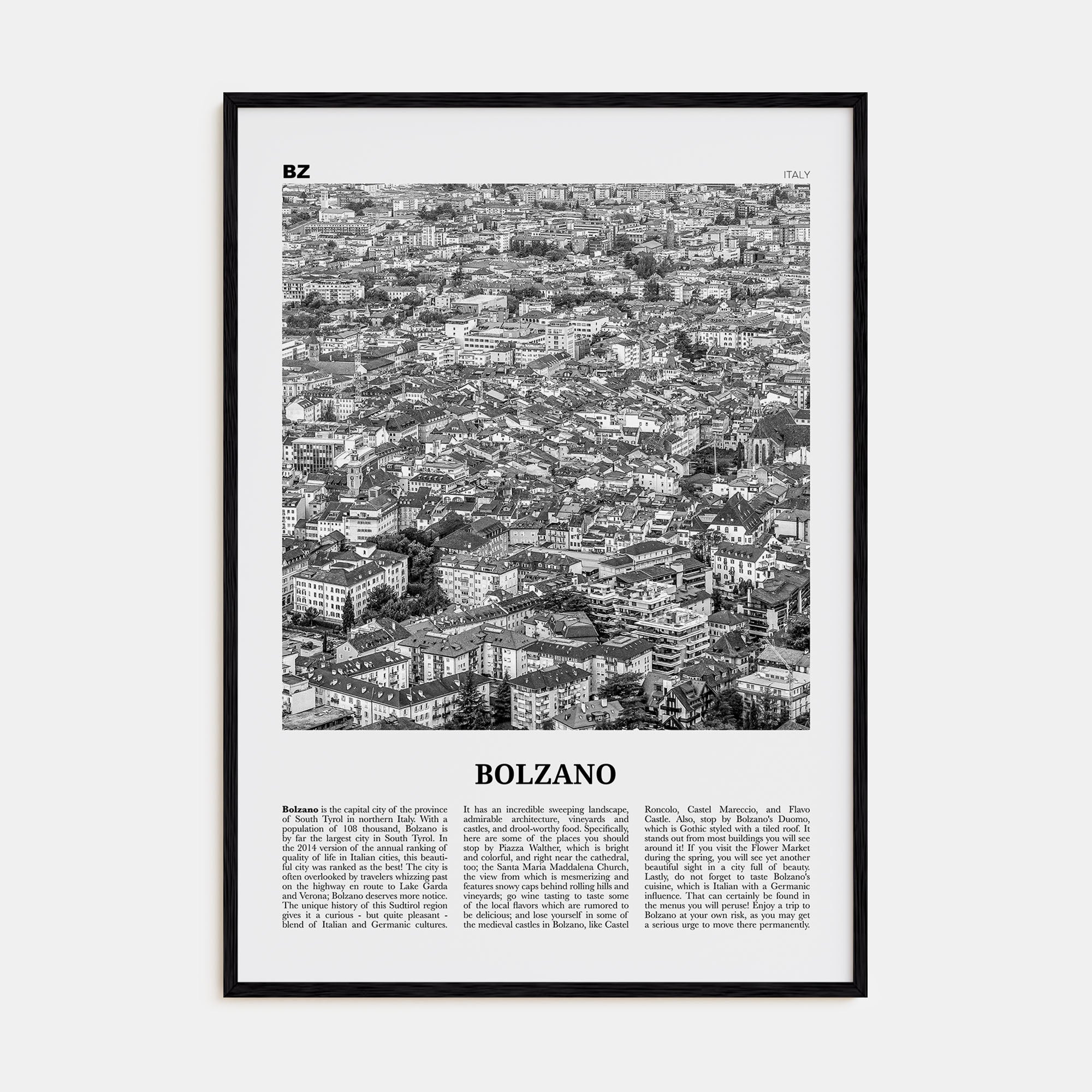Bolzano Travel B&W Poster