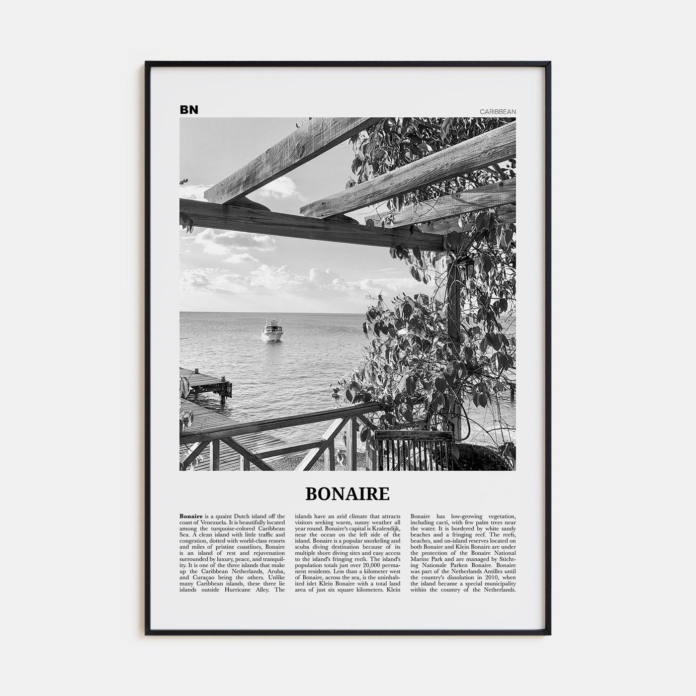 Bonaire Travel B&W Poster