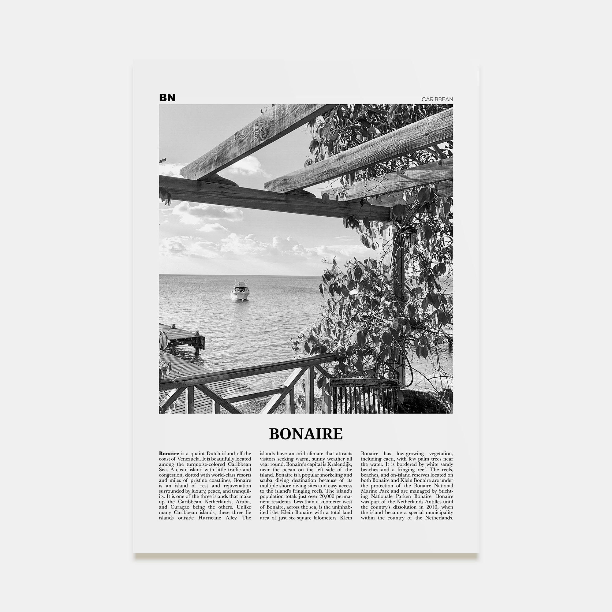 Bonaire Travel B&W Poster