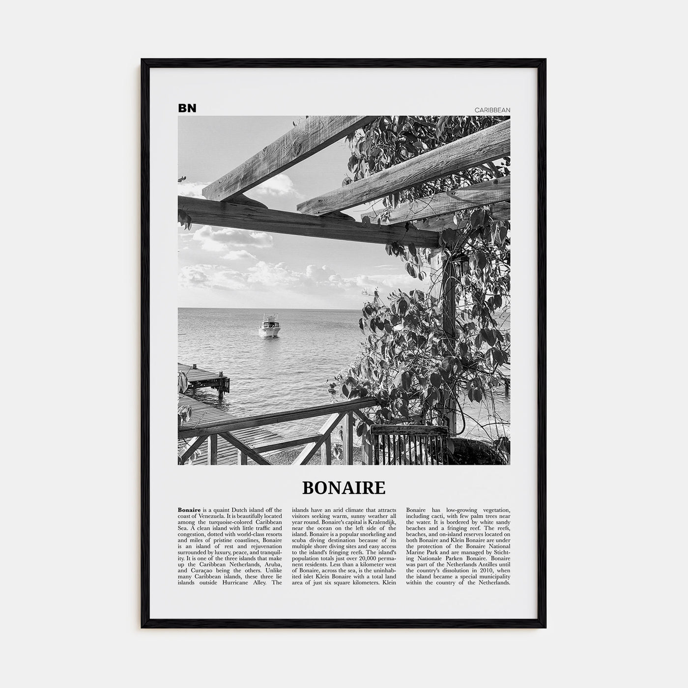 Bonaire Travel B&W Poster