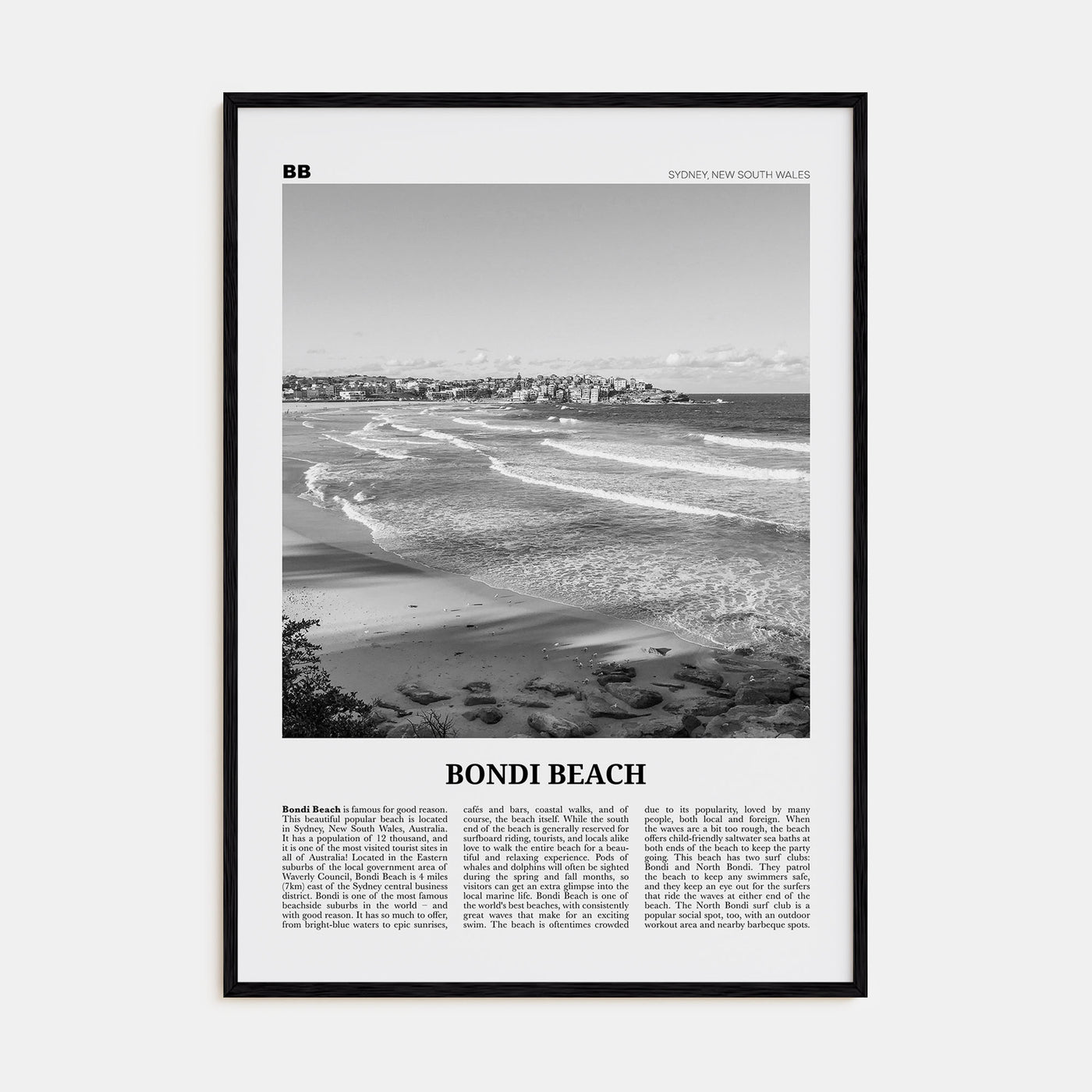 Bondi Beach Travel B&W No 2 Poster