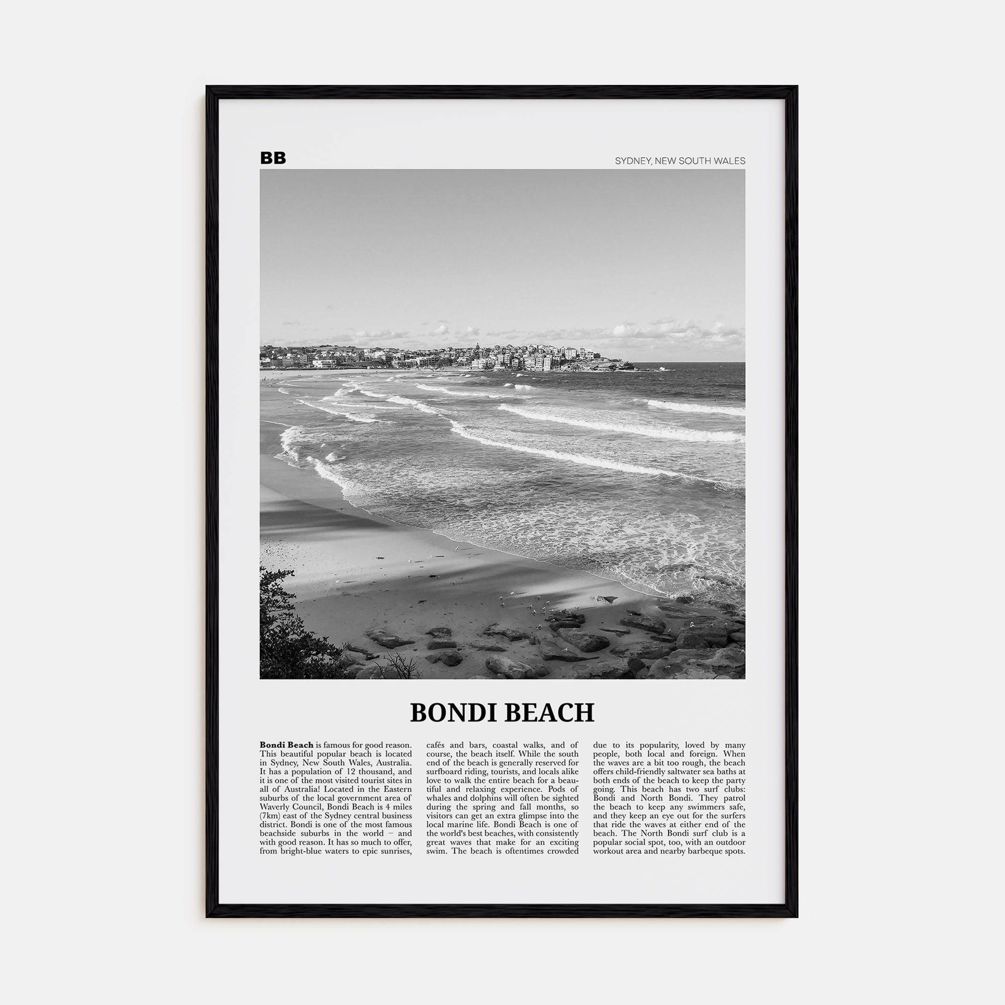 Bondi Beach Travel B&W No 2 Poster