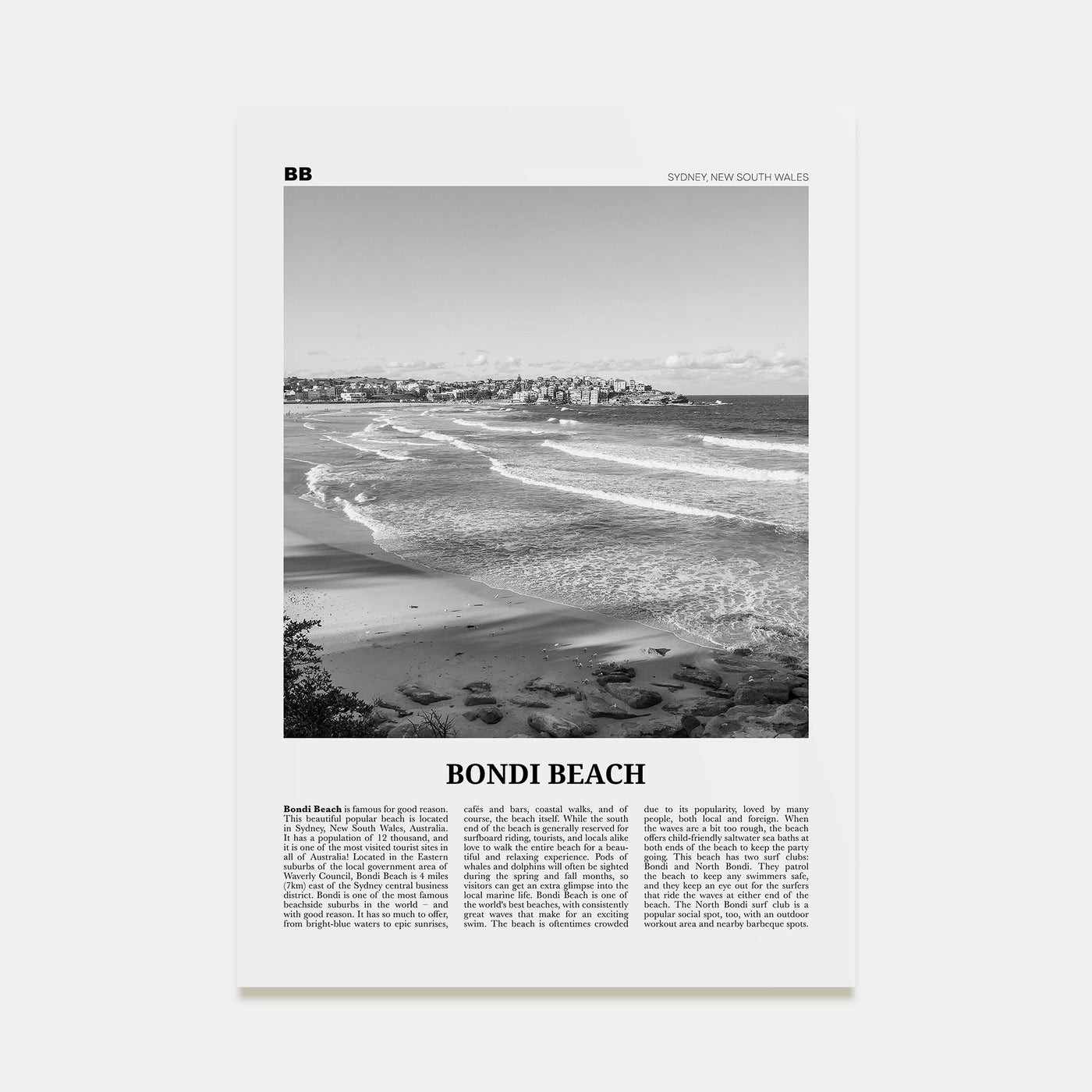 Bondi Beach Travel B&W No 2 Poster
