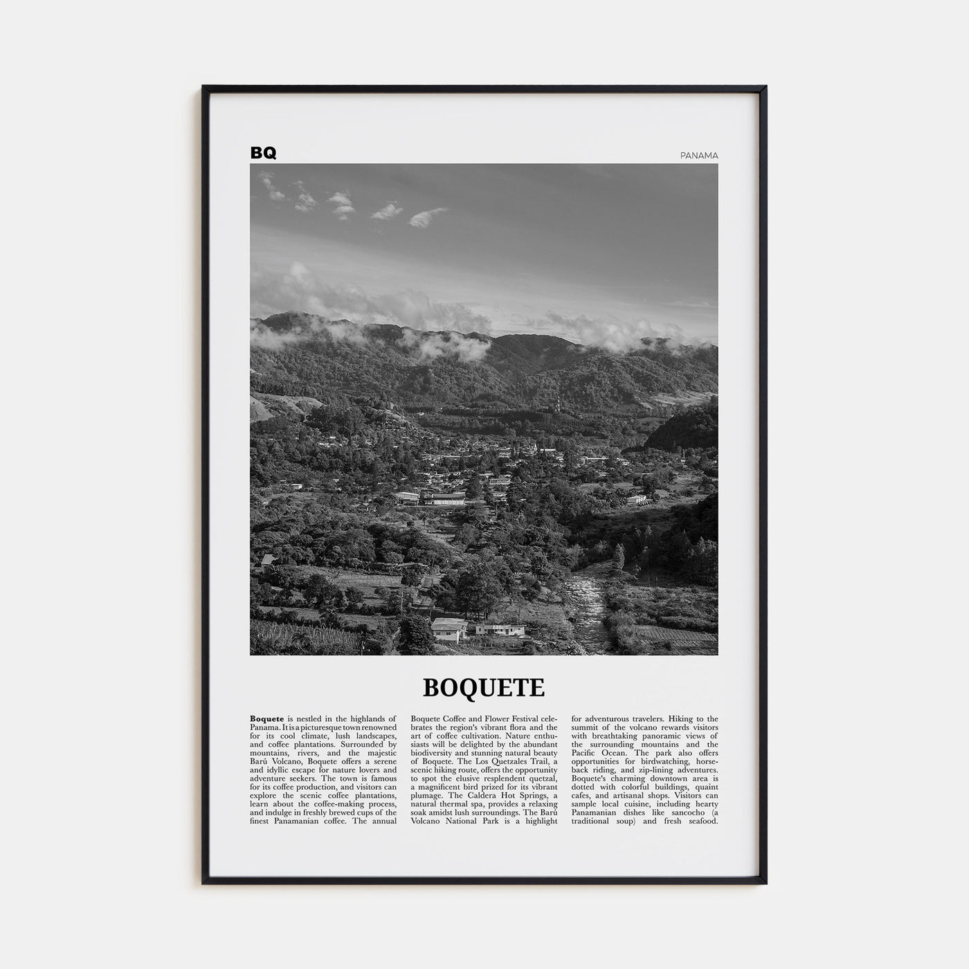 Boquete Travel B&W Poster
