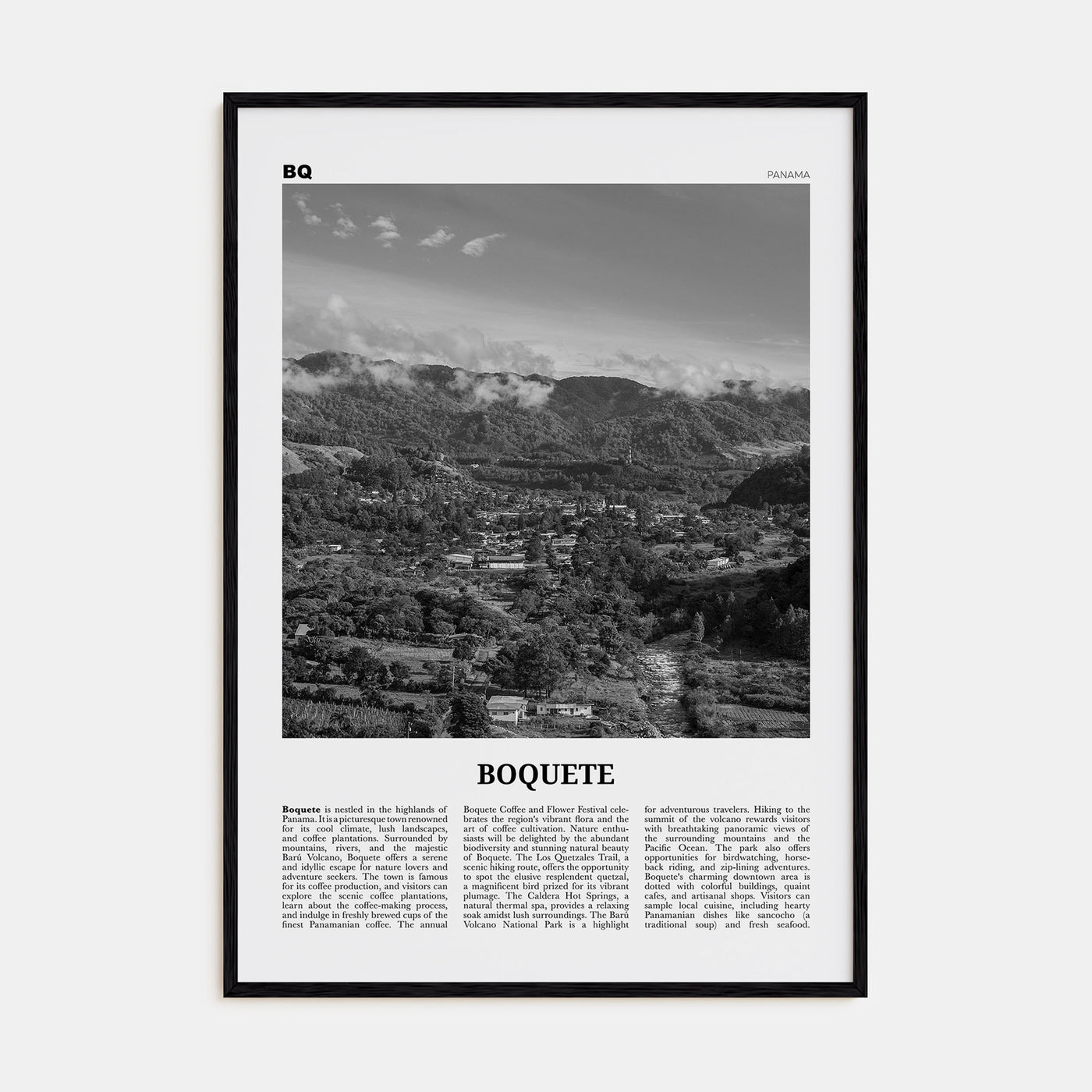 Boquete Travel B&W Poster