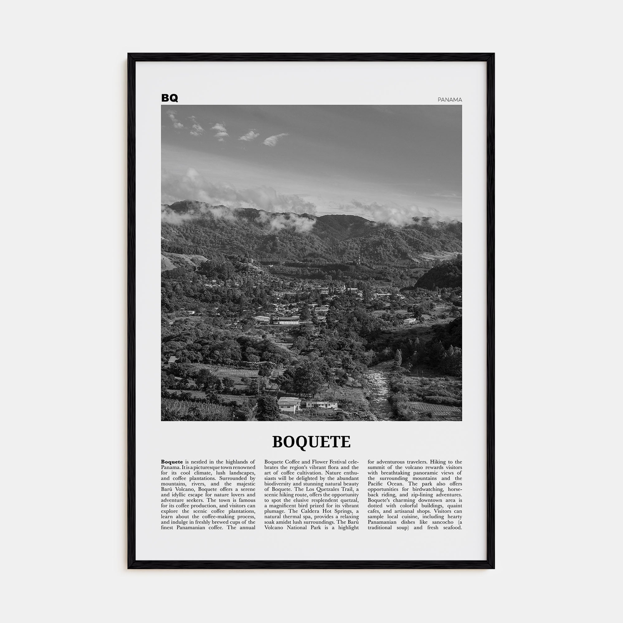 Boquete Travel B&W Poster