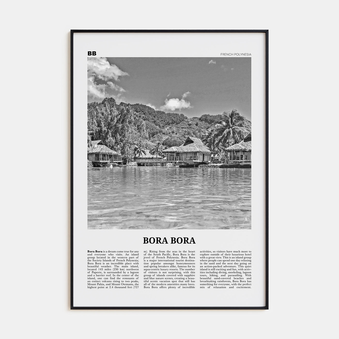 Bora Bora Travel B&W Poster