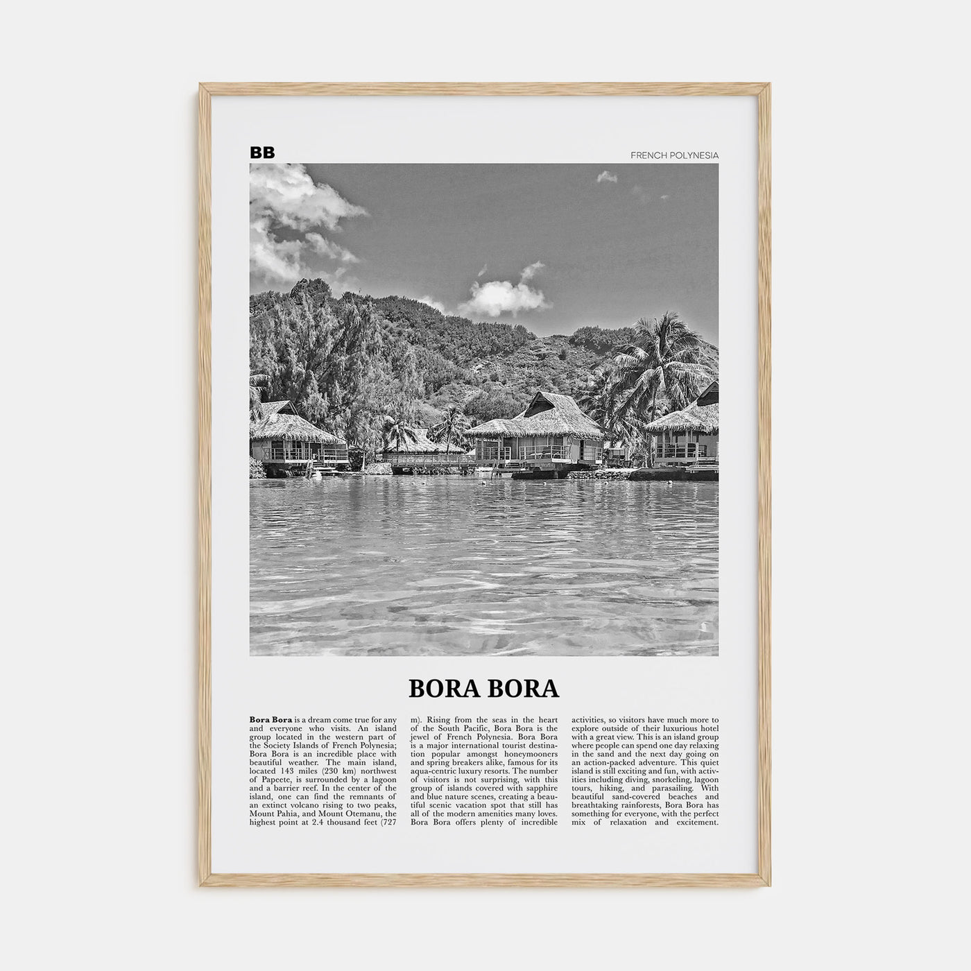 Bora Bora Travel B&W Poster