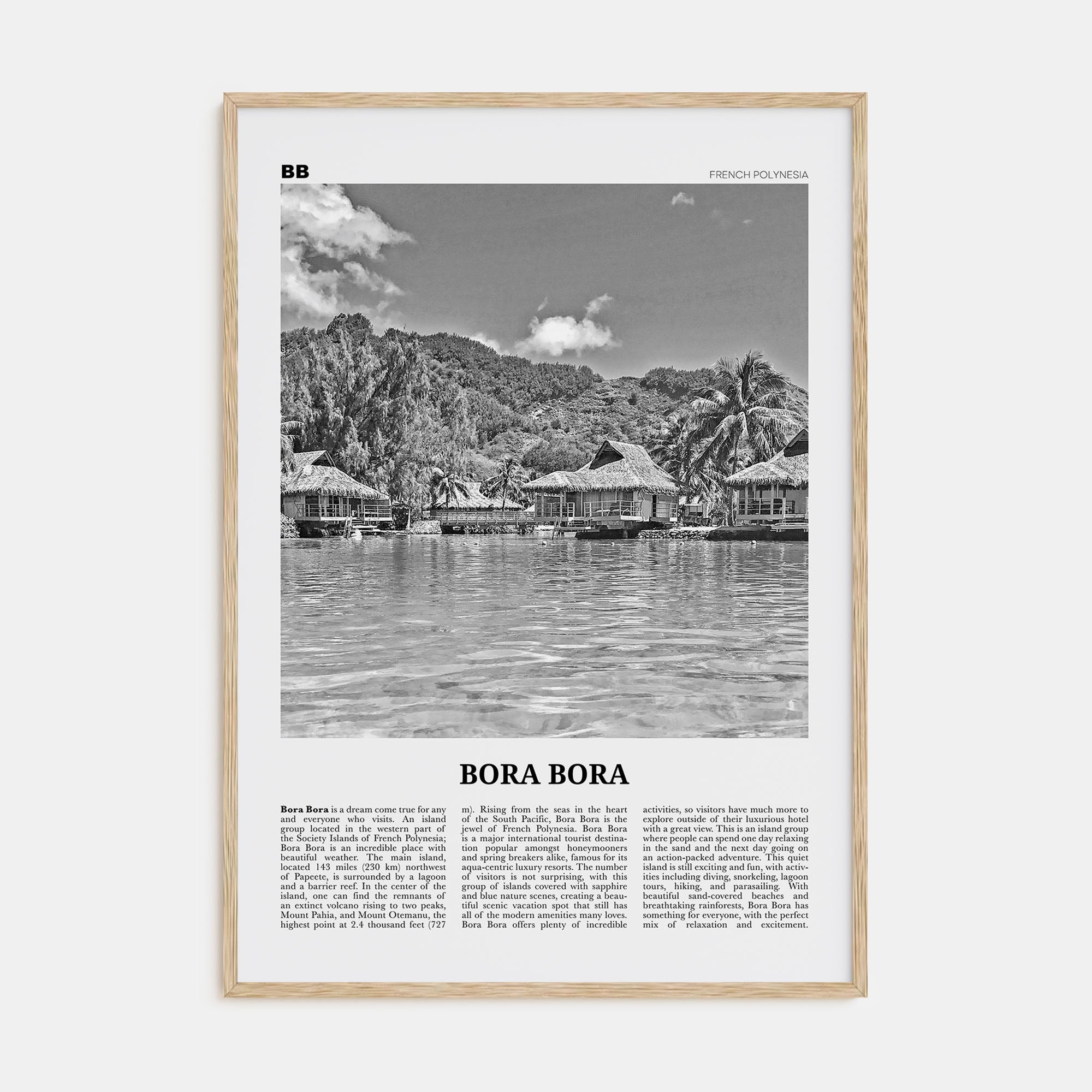Bora Bora Travel B&W Poster