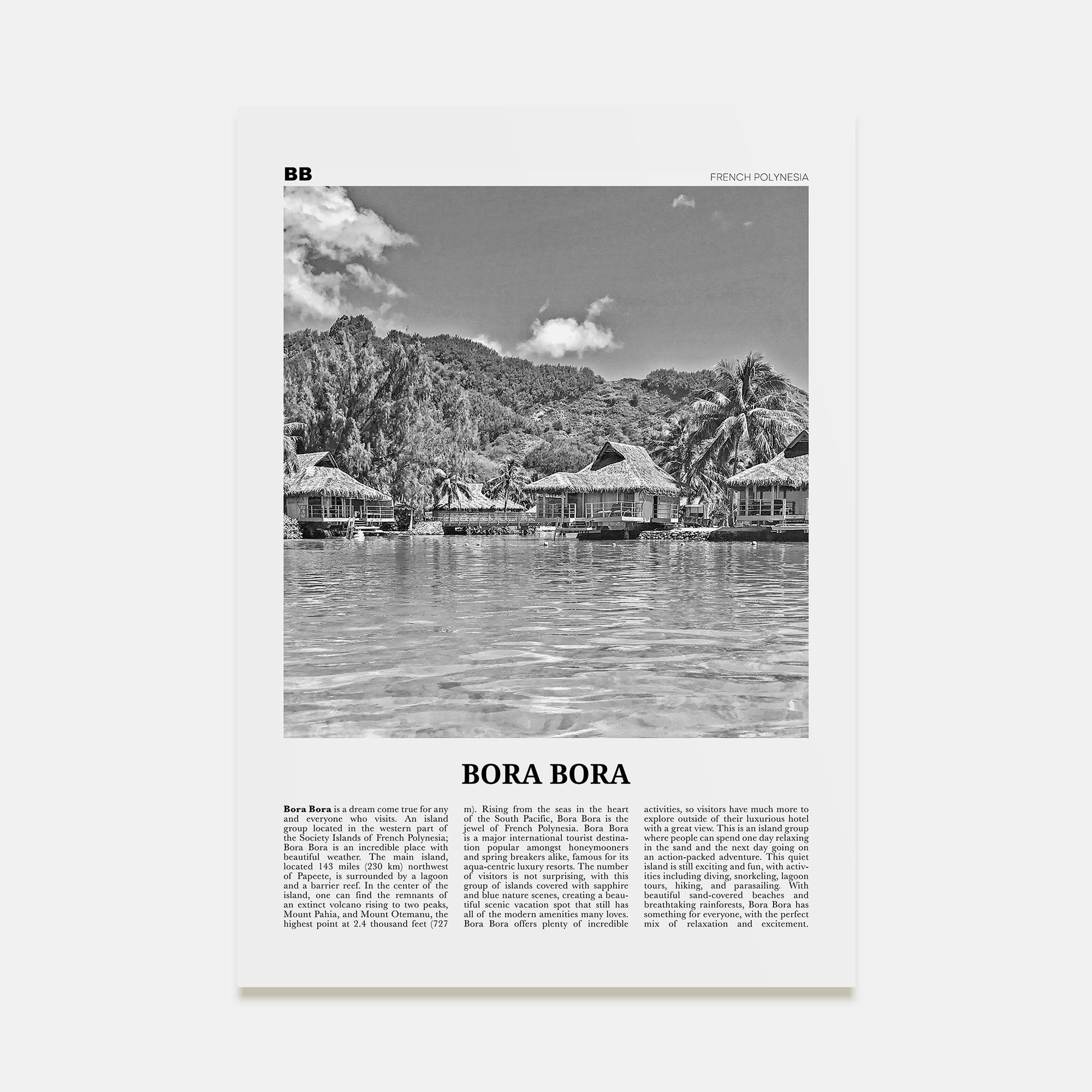 Bora Bora Travel B&W Poster