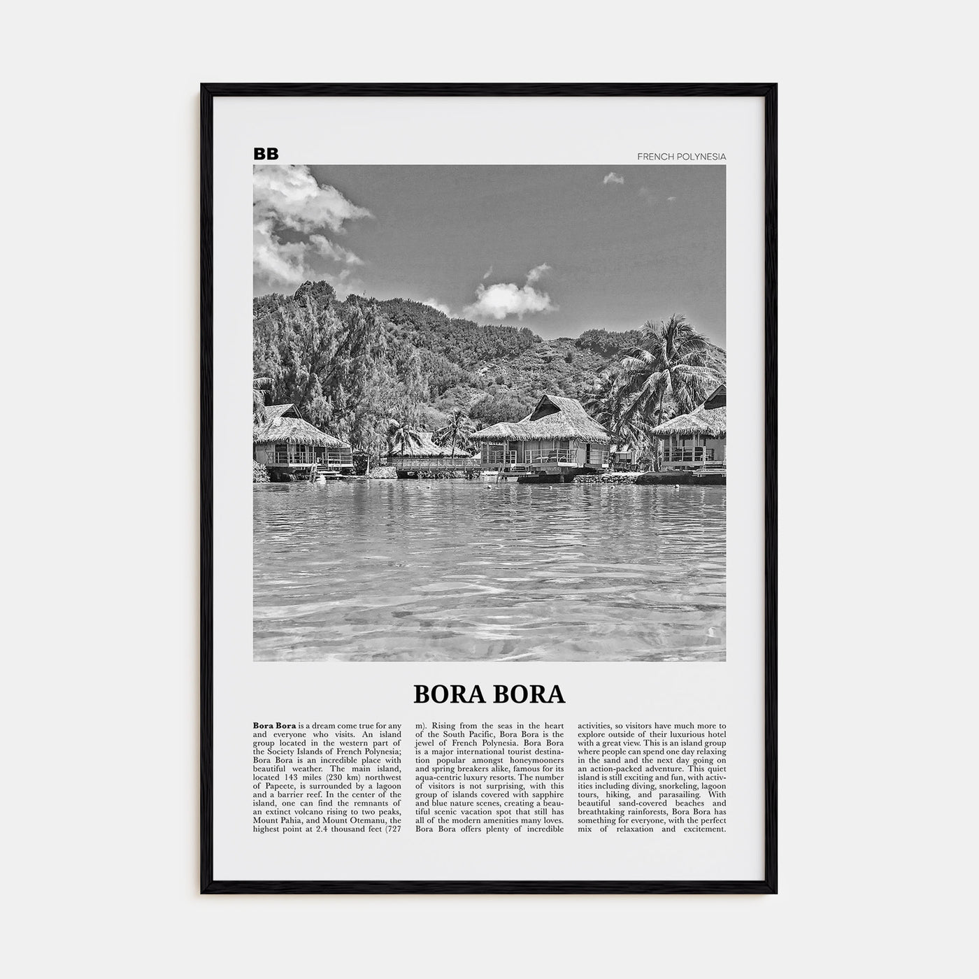 Bora Bora Travel B&W Poster