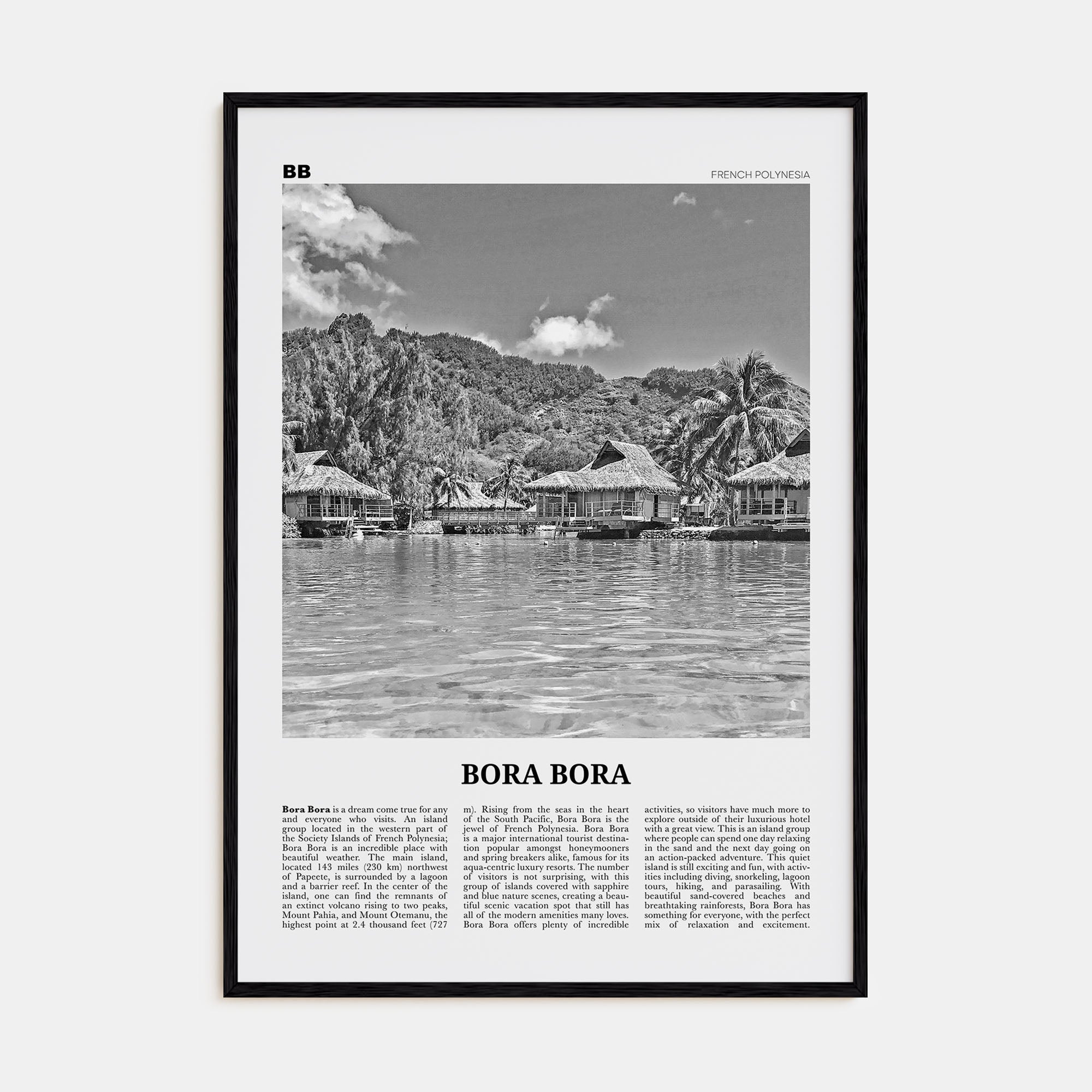 Bora Bora Travel B&W Poster