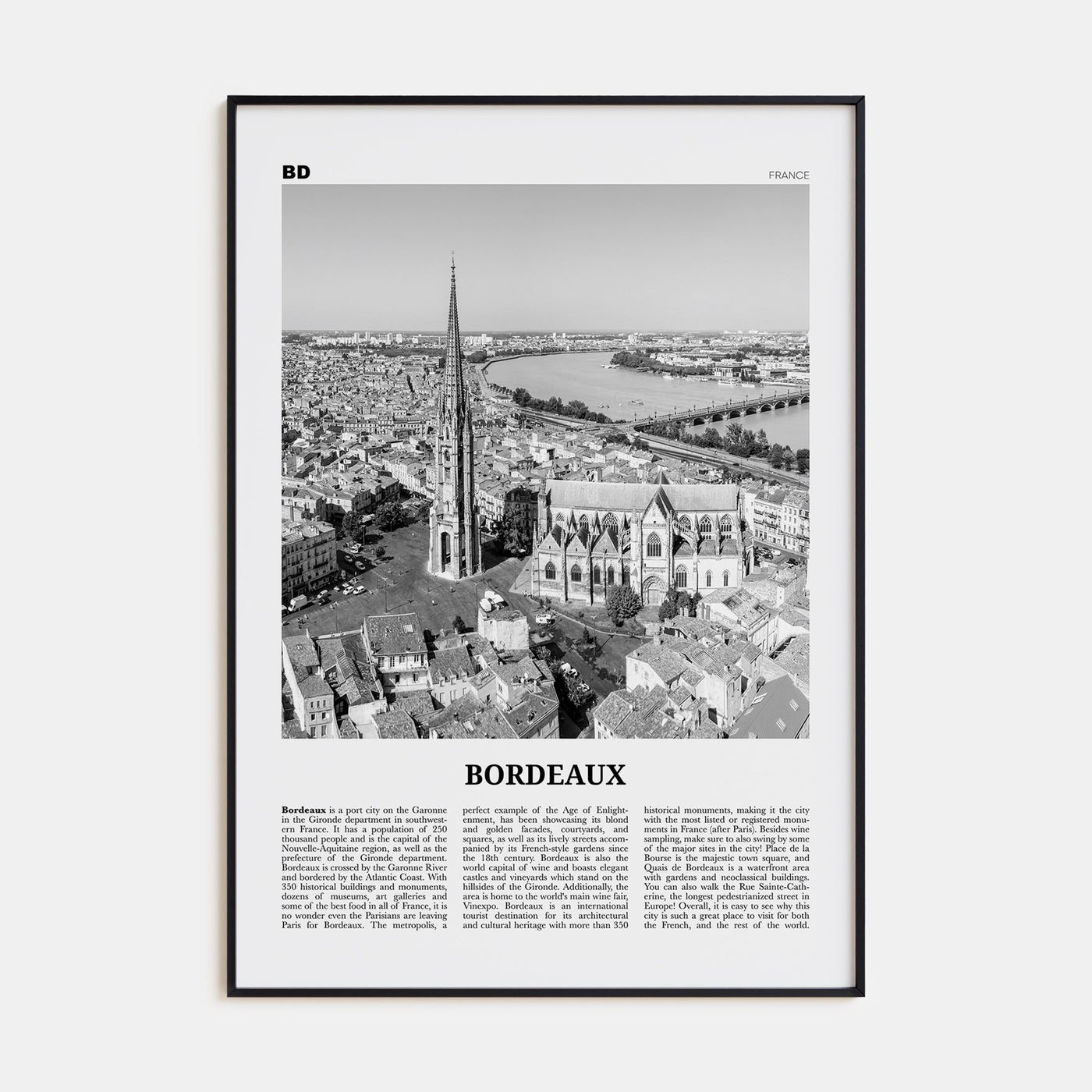 Bordeaux Travel B&W No 1 Poster