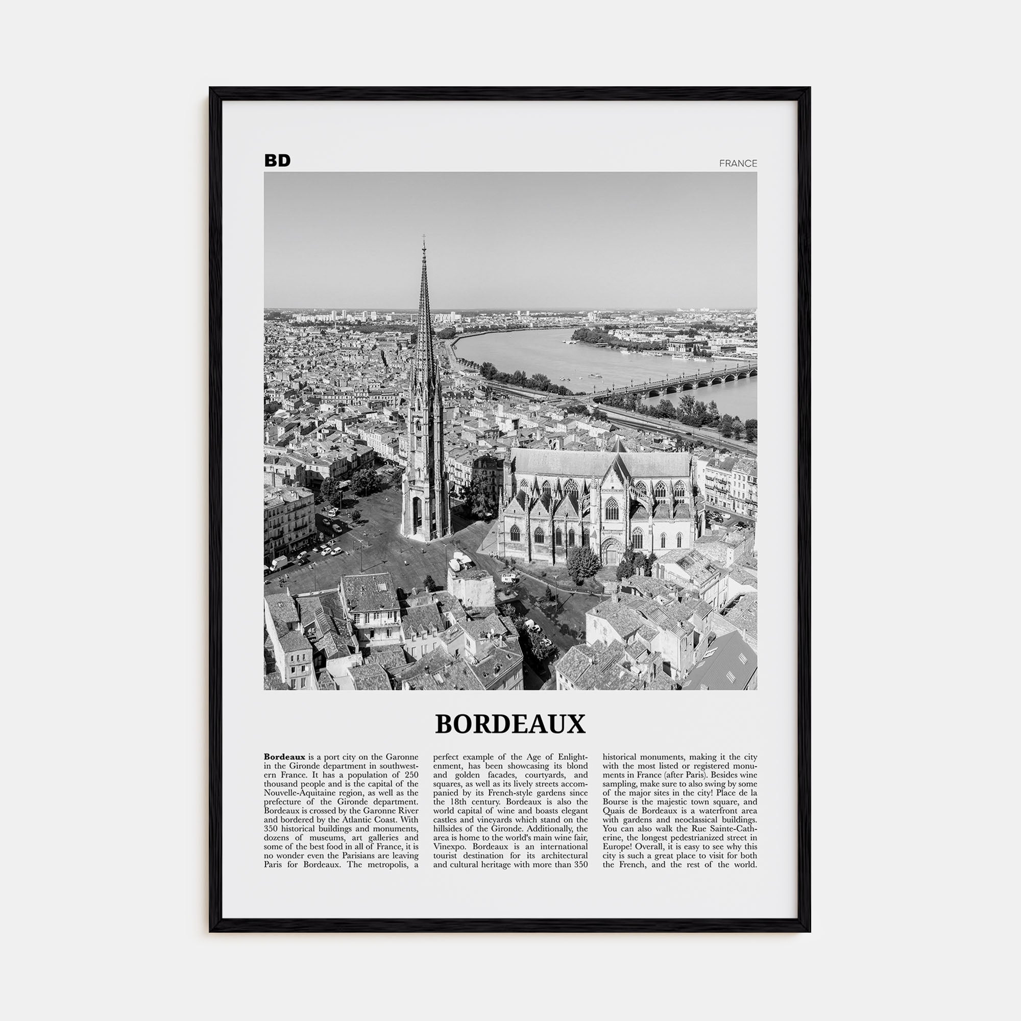 Bordeaux Travel B&W No 1 Poster