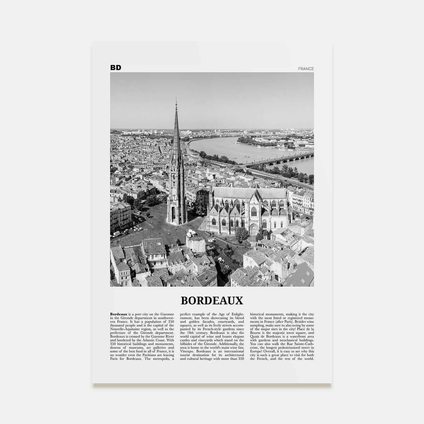 Bordeaux Travel B&W No 1 Poster