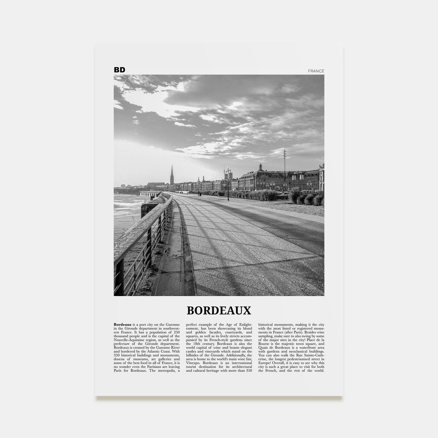 Bordeaux Travel B&W No 2 Poster