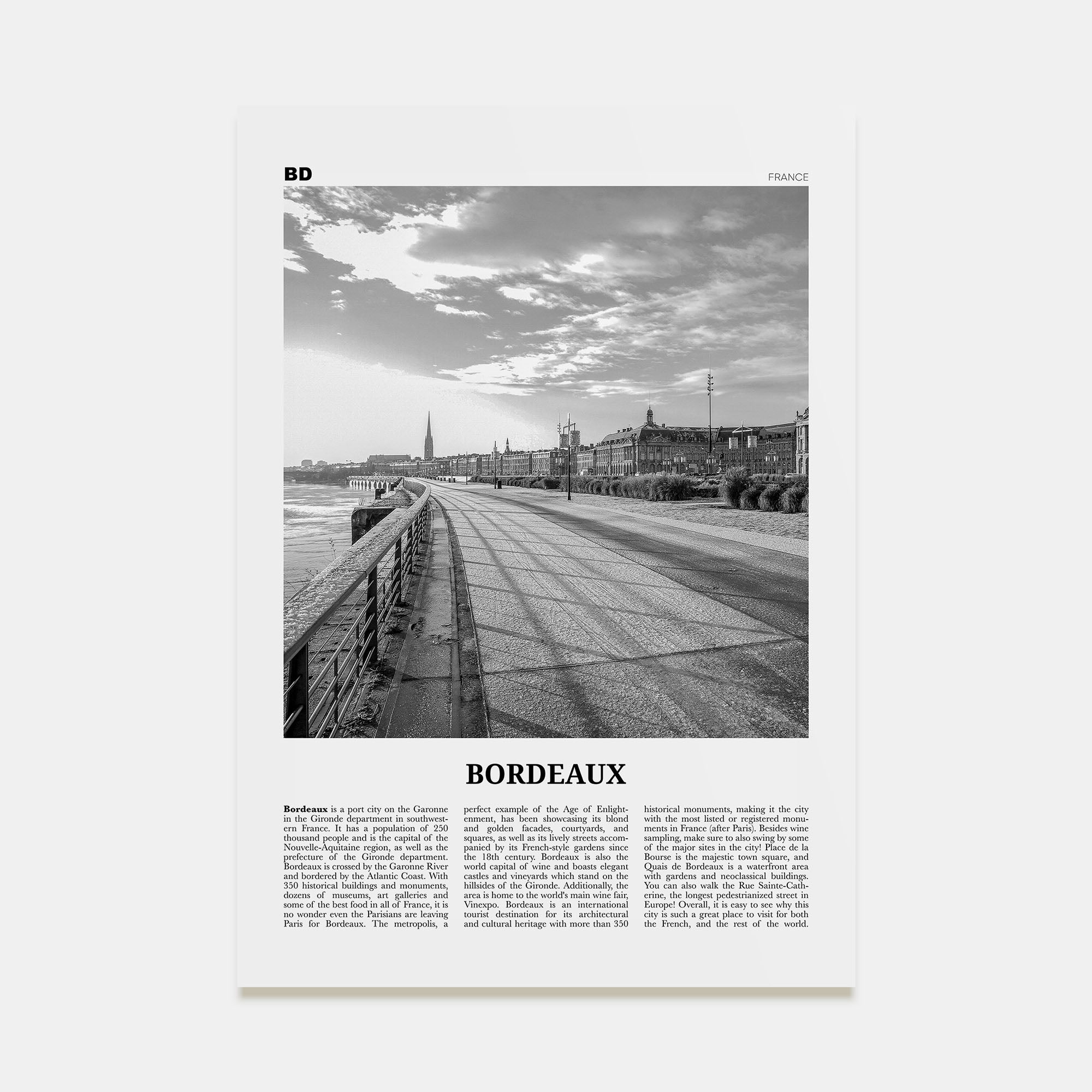 Bordeaux Travel B&W No 2 Poster