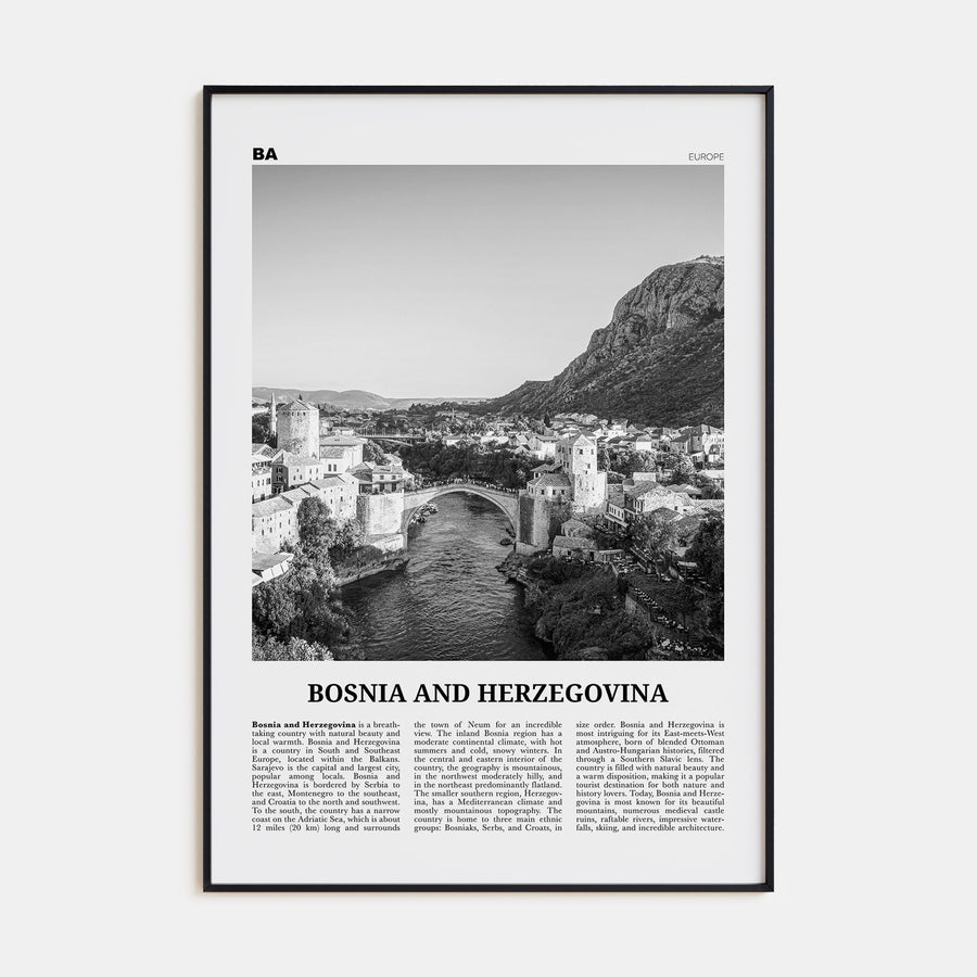 Bosnia and Herzegovina Travel B&W Poster