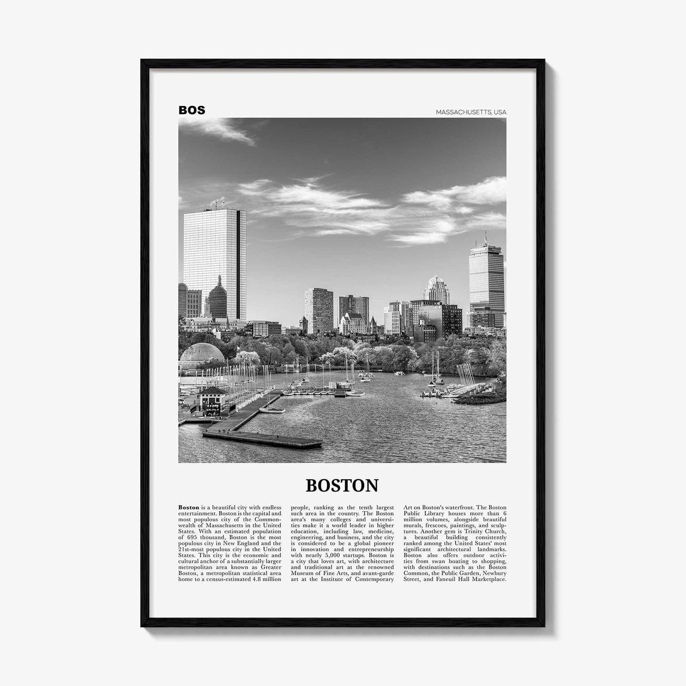 Boston Print Black and White No 2, Boston Wall Art, Boston Poster, Boston Photo, Boston Wall Décor, Boston Map, Massachusetts, USA