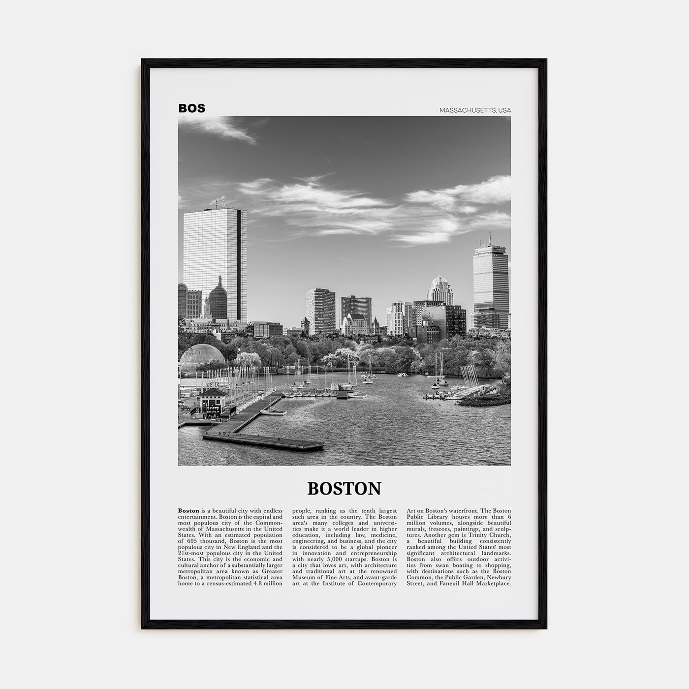Boston Travel B&W No 2 Poster