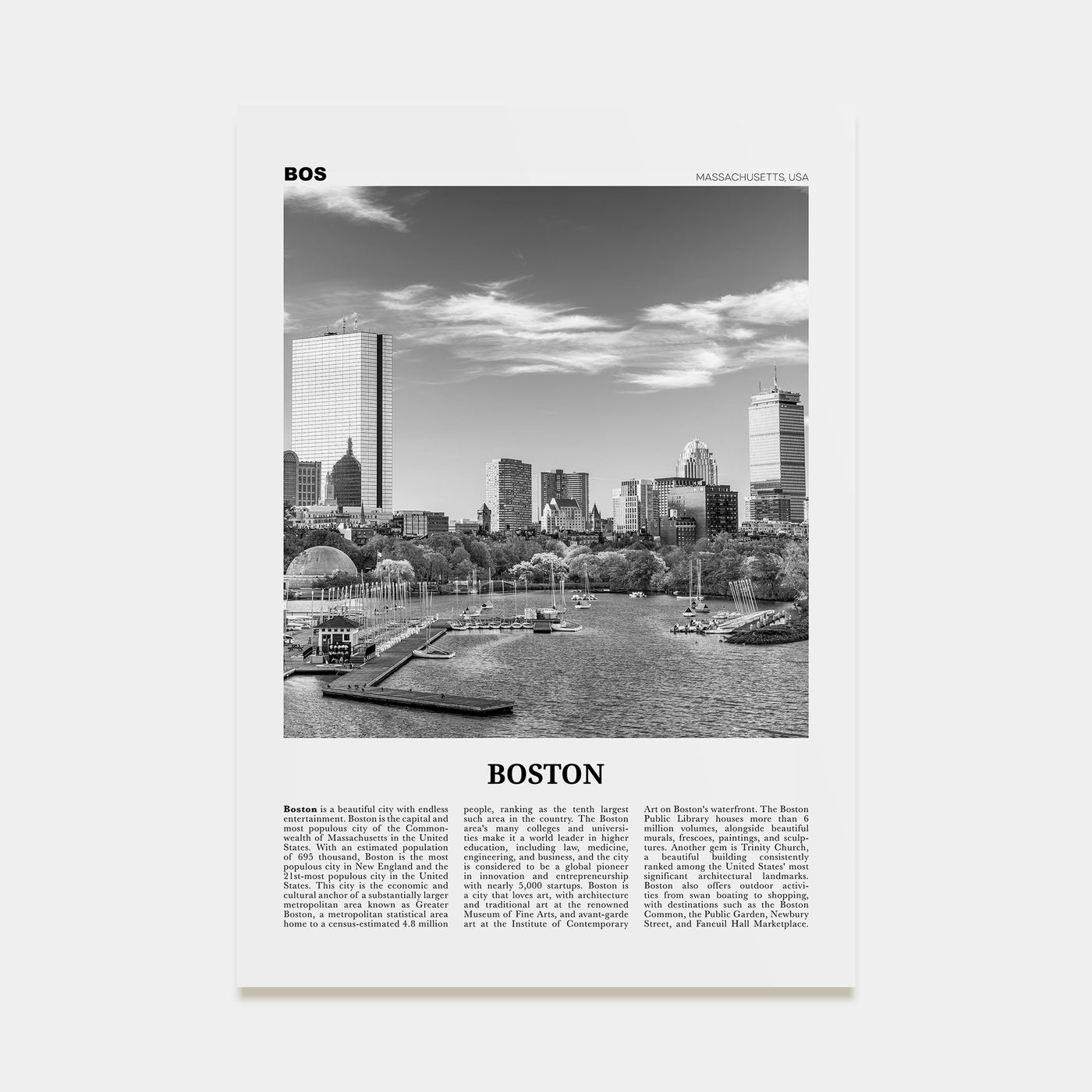 Boston Travel B&W No 2 Poster