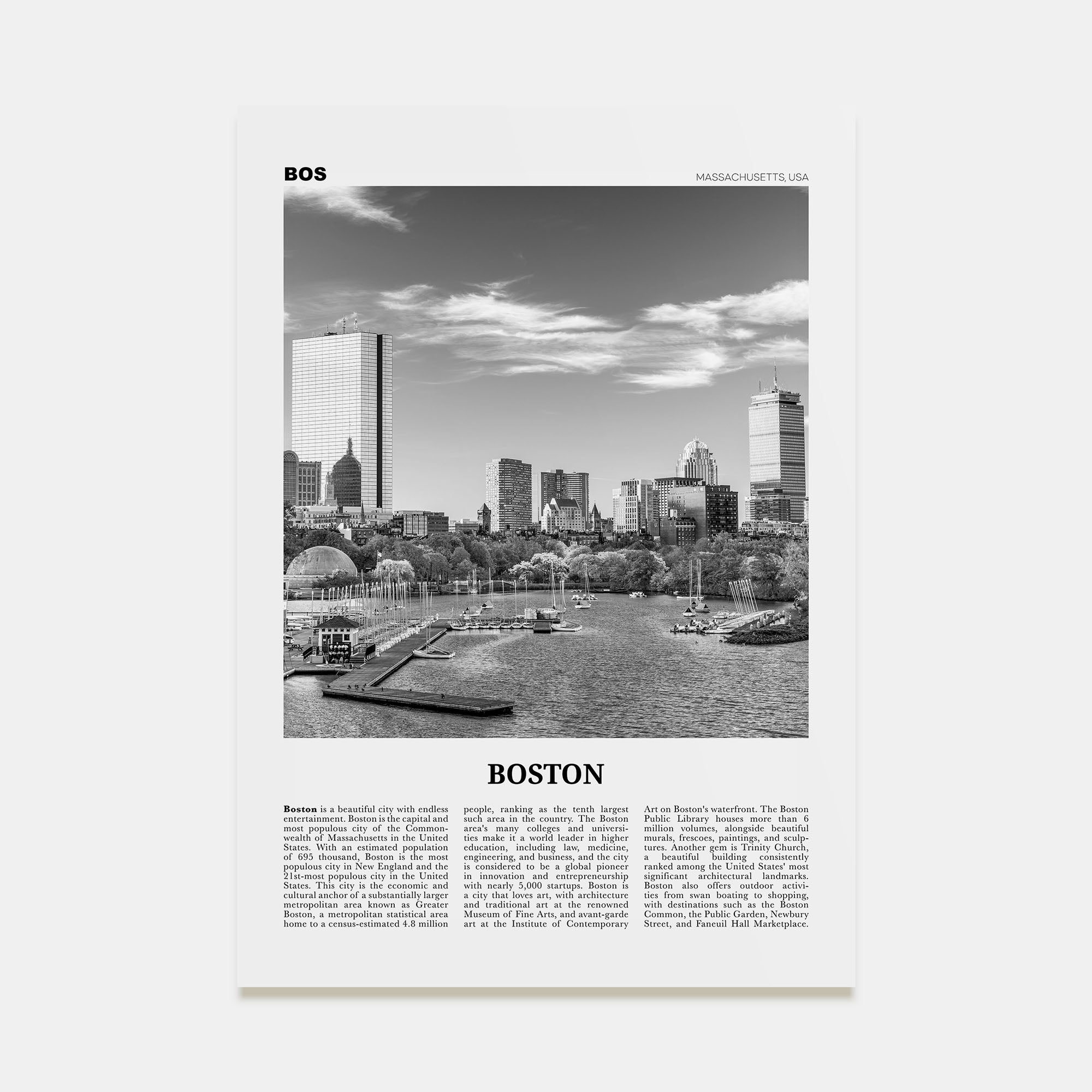 Boston Travel B&W No 2 Poster
