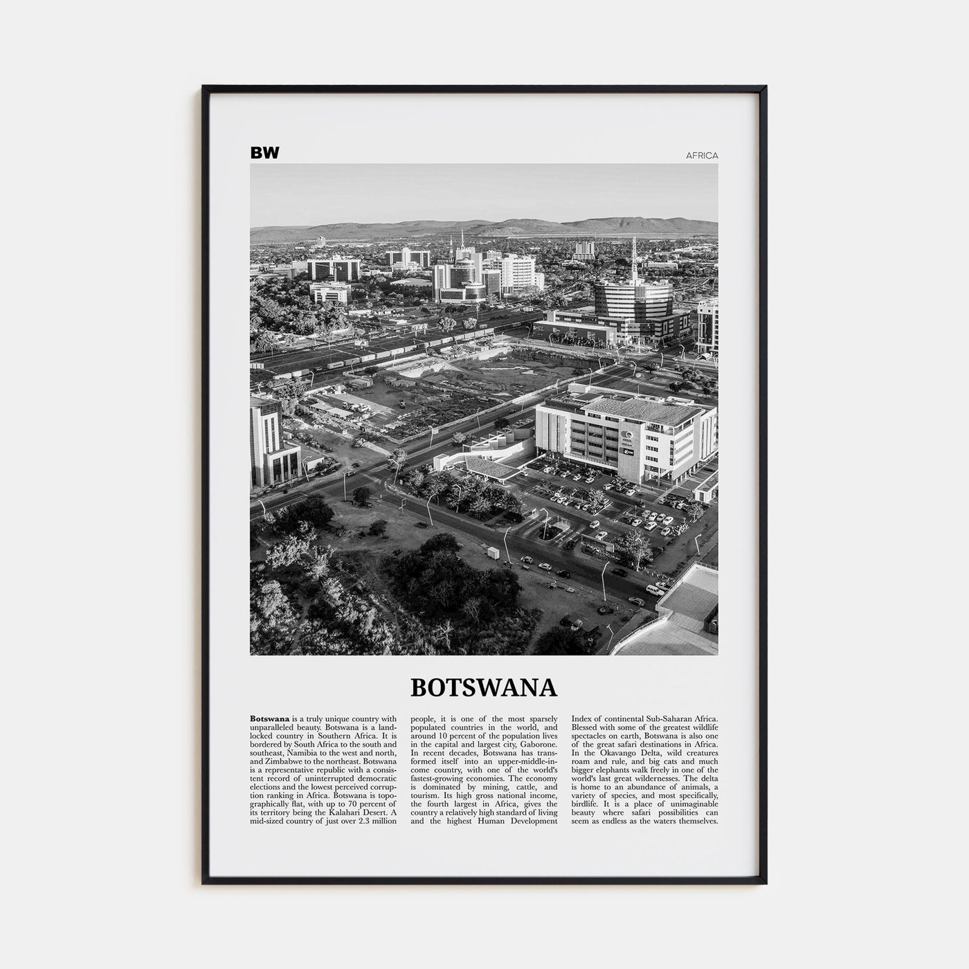 Botswana Travel B&W Poster