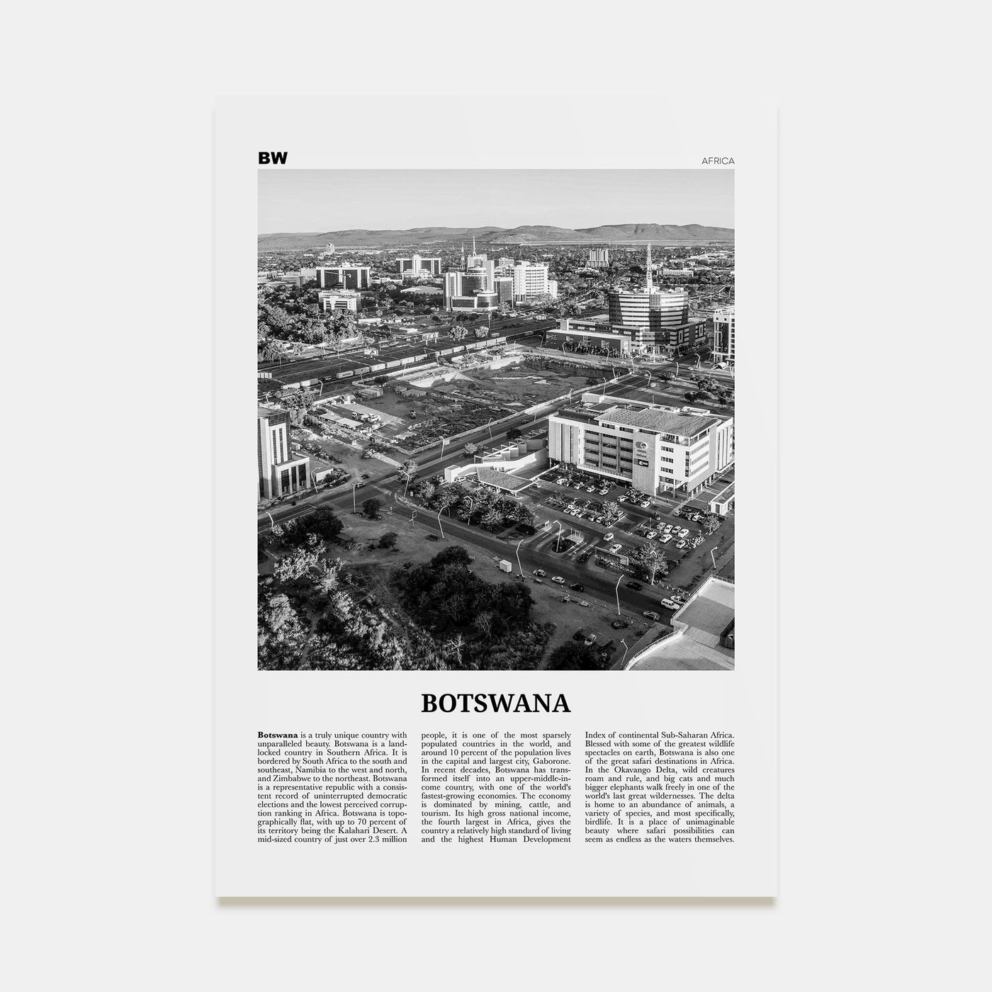 Botswana Travel B&W Poster