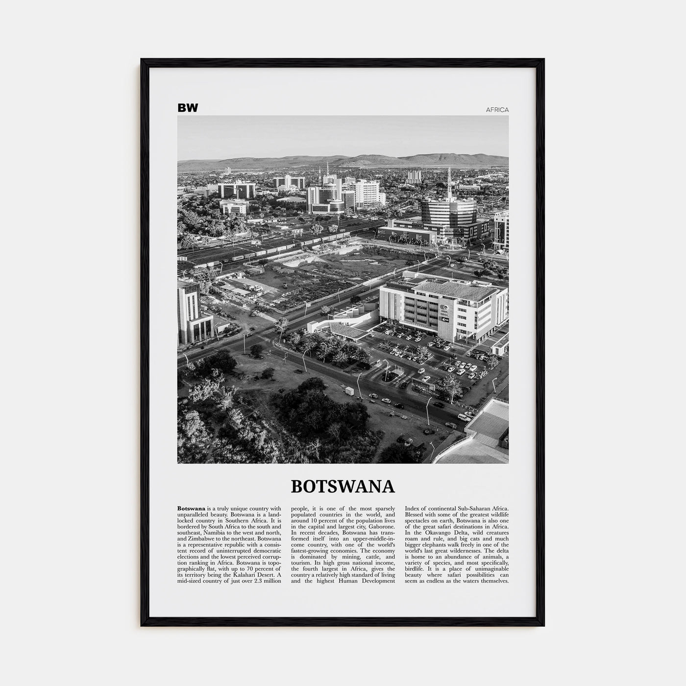Botswana Travel B&W Poster