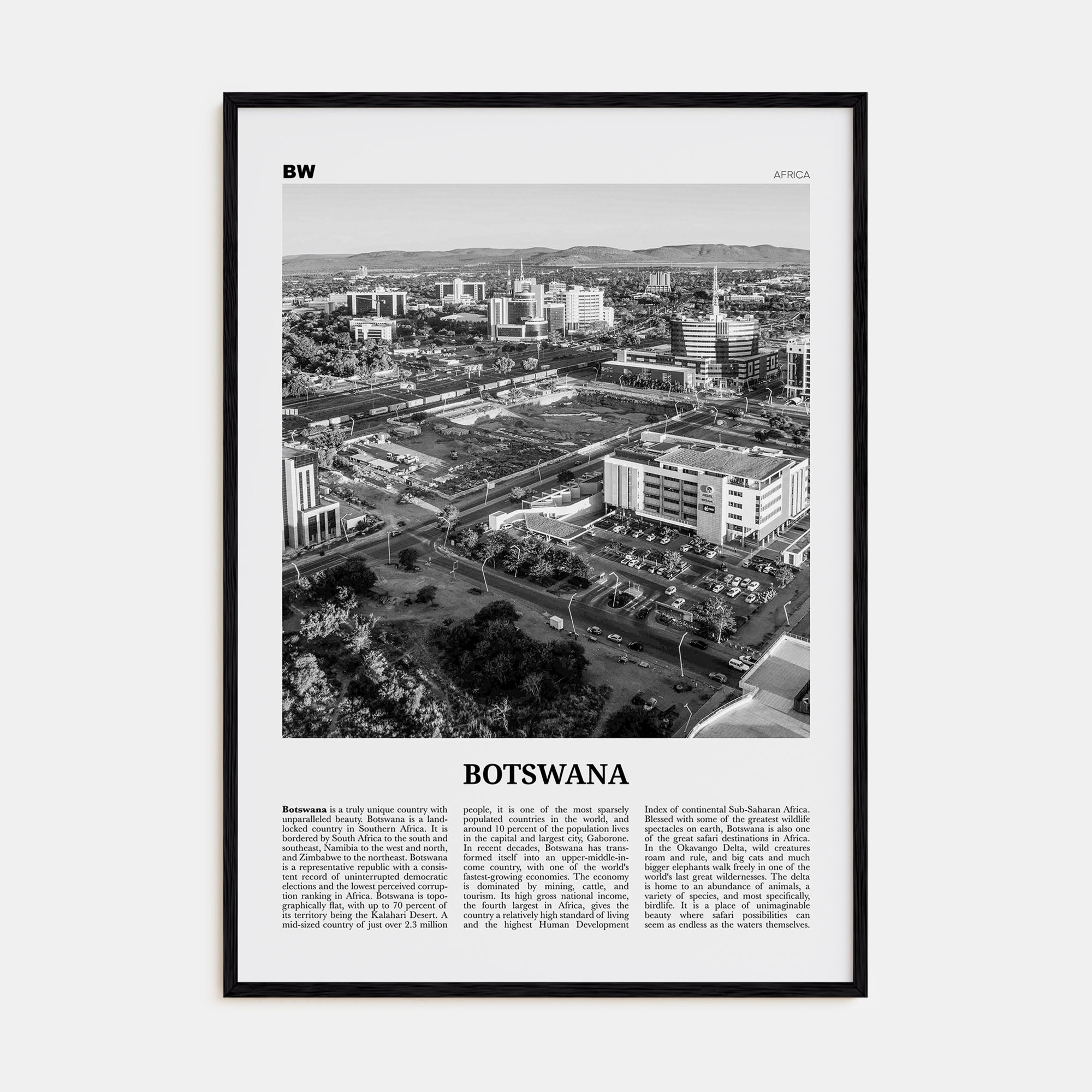 Botswana Travel B&W Poster