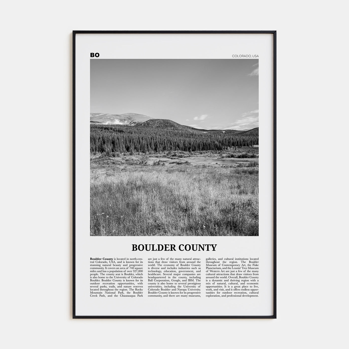 Boulder County Travel B&W Poster