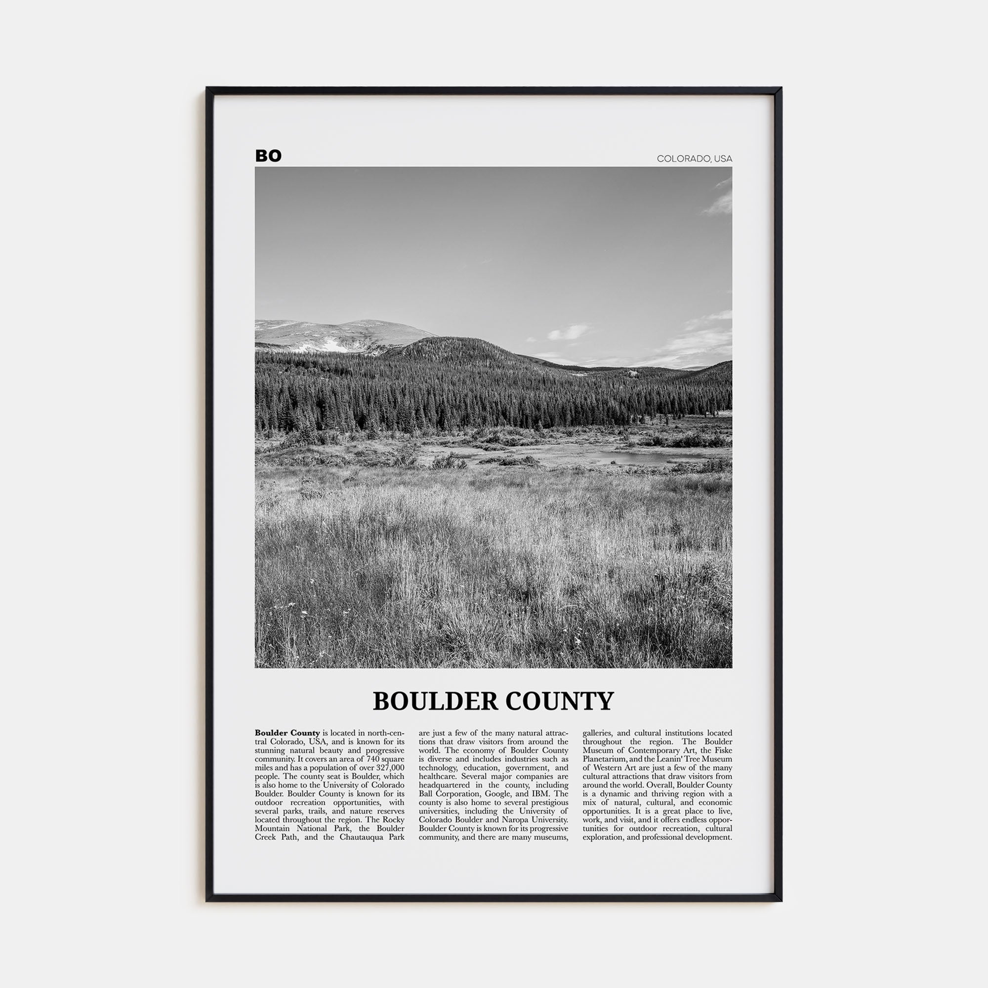 Boulder County Travel B&W Poster
