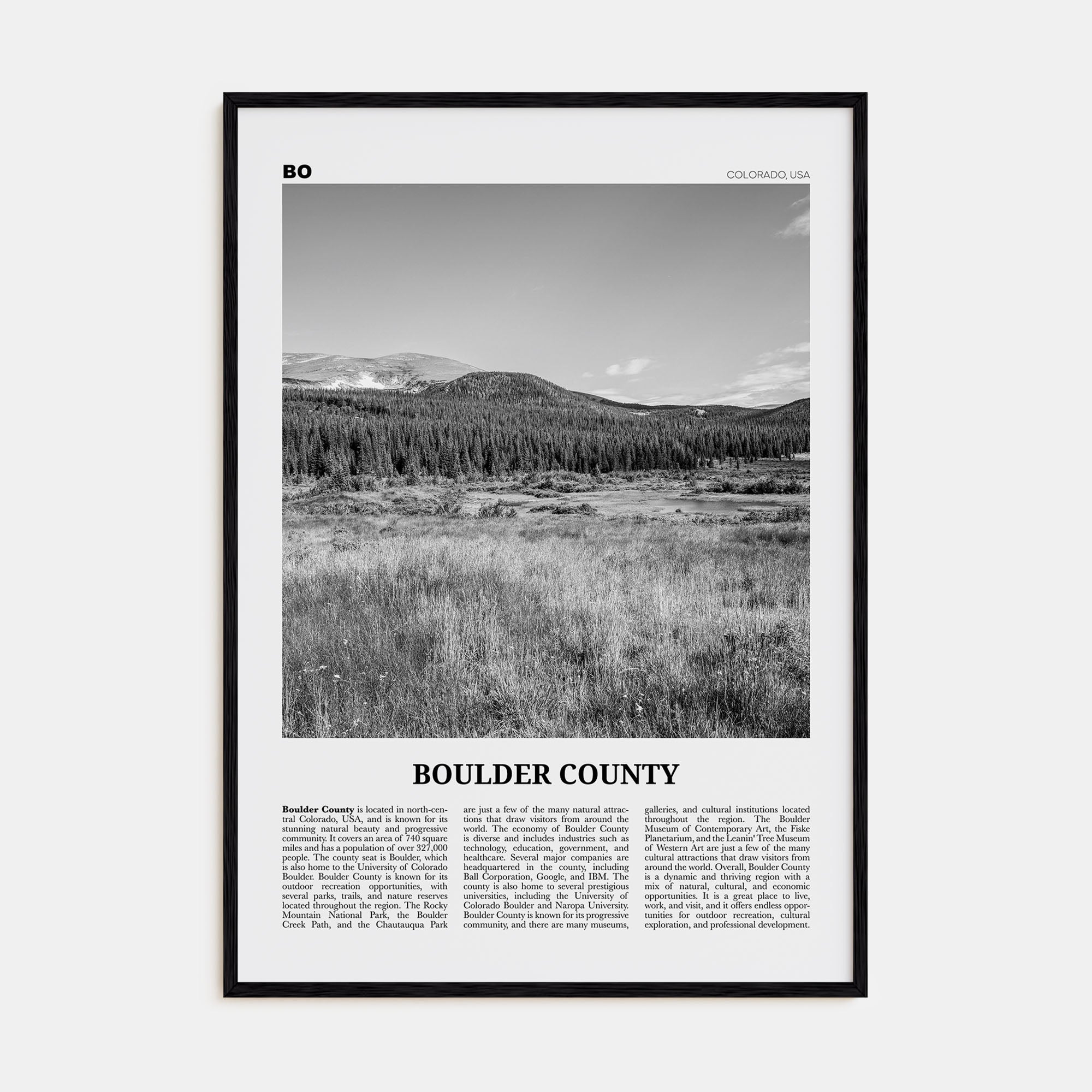 Boulder County Travel B&W Poster