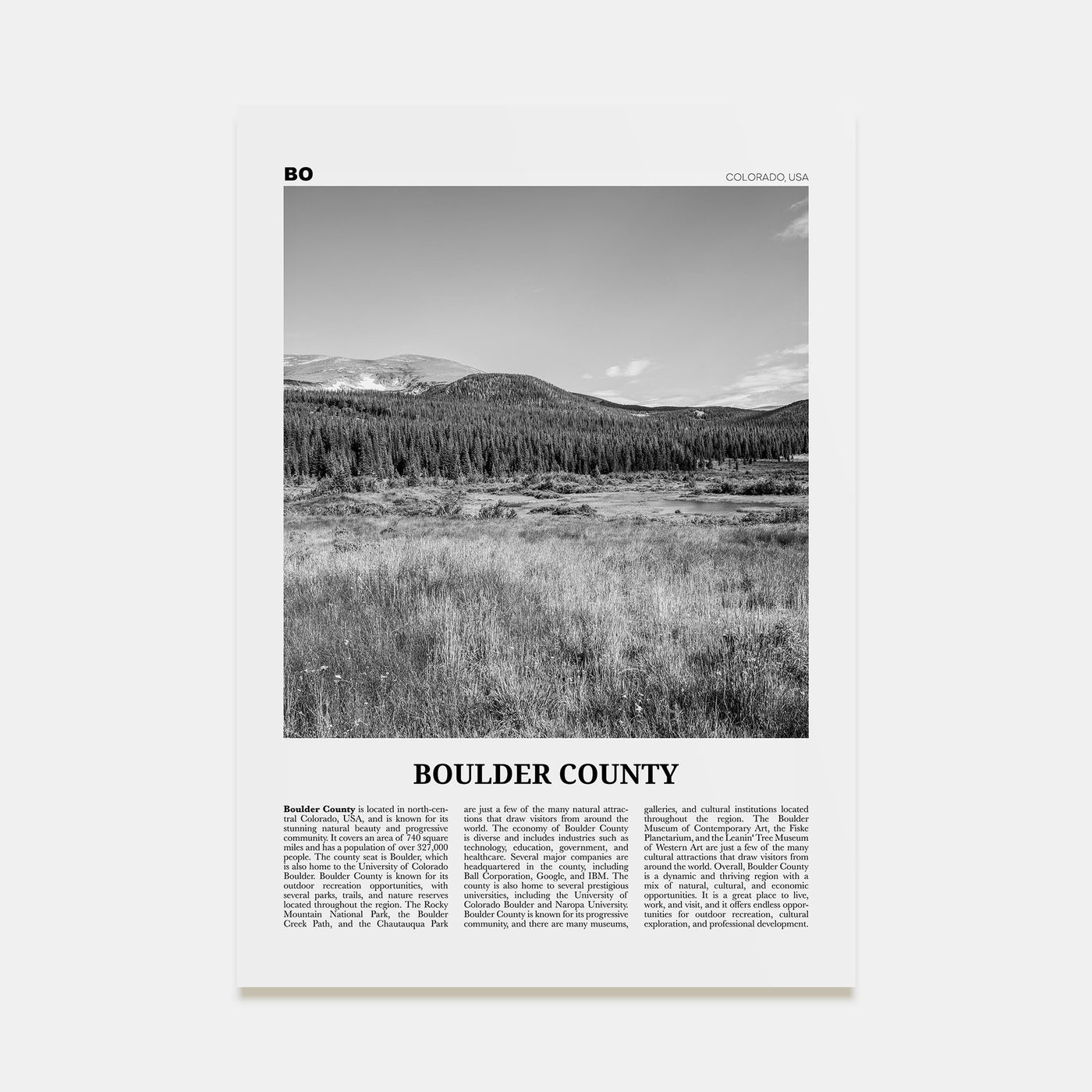 Boulder County Travel B&W Poster