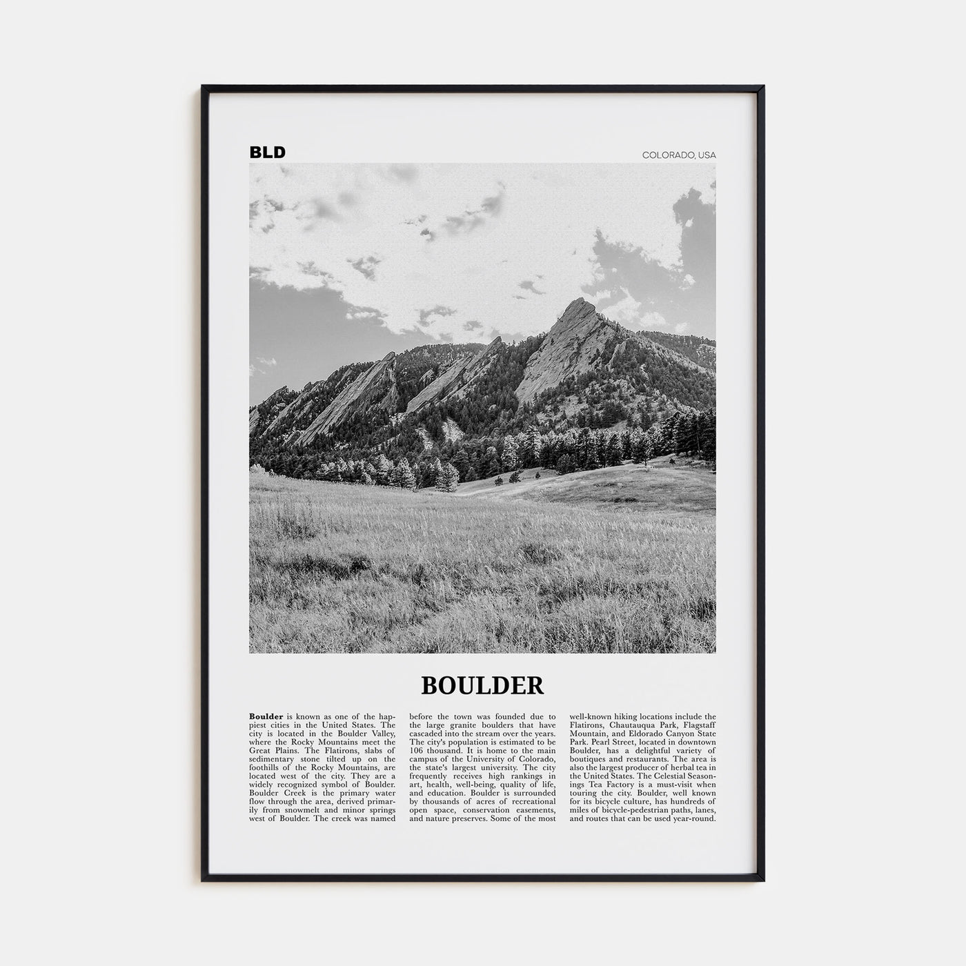 Boulder Travel B&W No 1 Poster