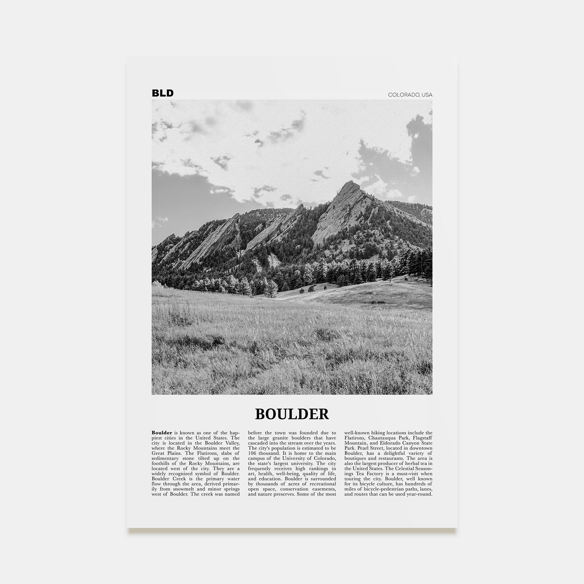 Boulder Travel B&W No 1 Poster