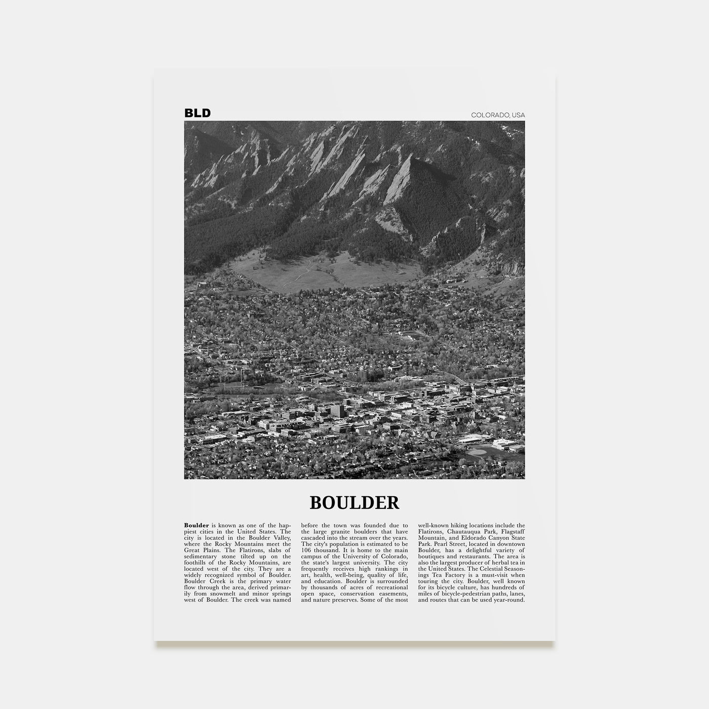 Boulder Travel B&W No 3 Poster