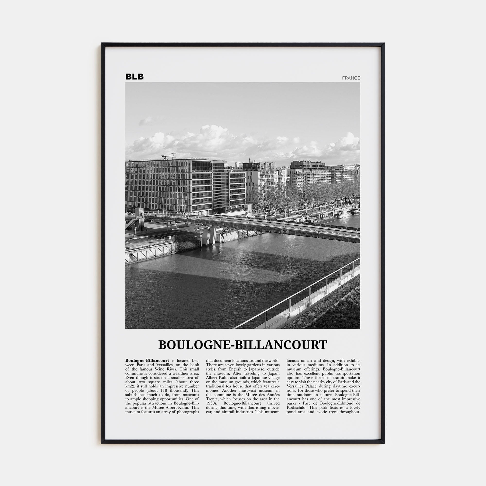 Boulogne-Billancourt Travel B&W Poster