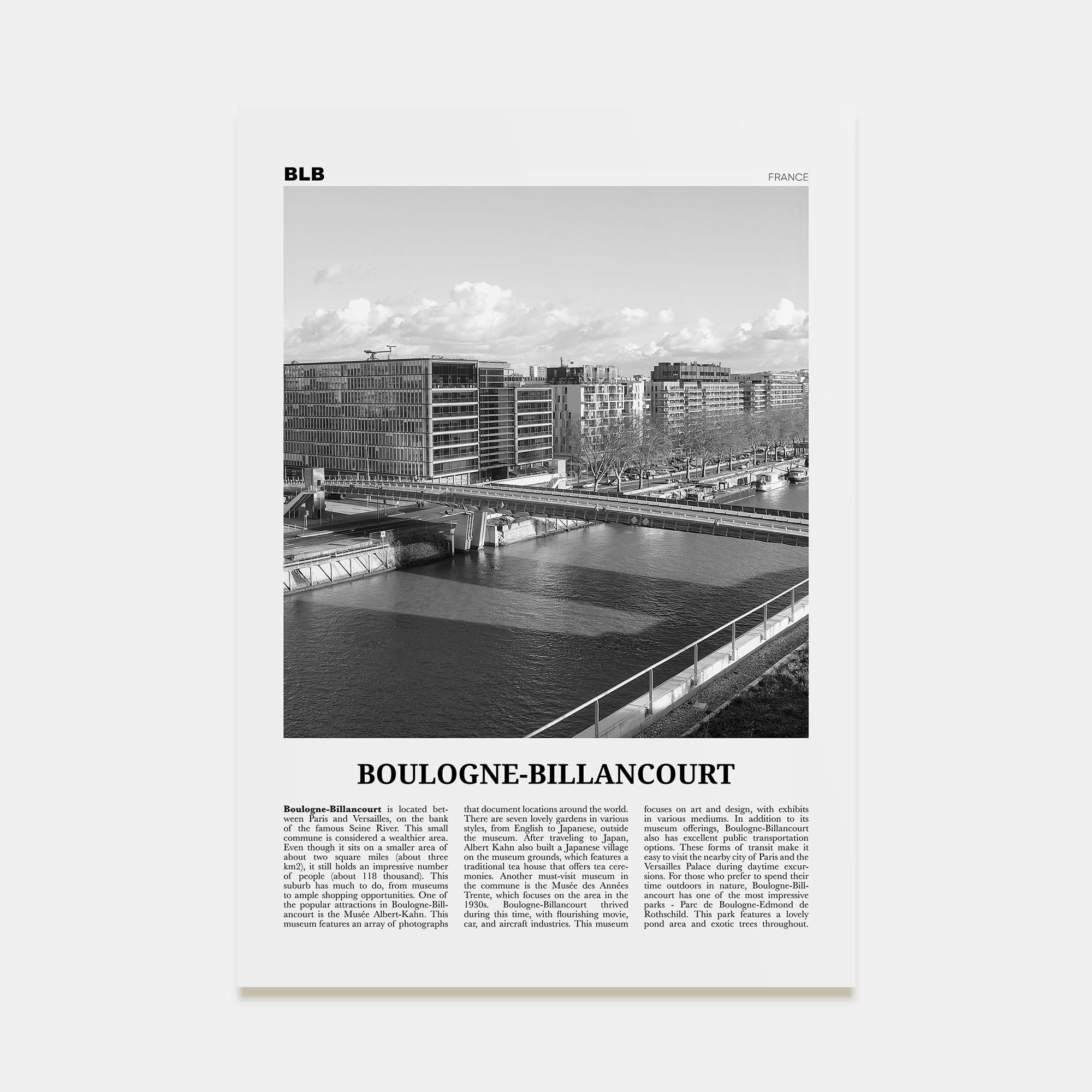 Boulogne-Billancourt Travel B&W Poster