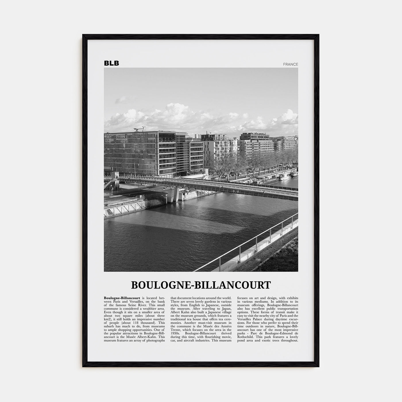 Boulogne-Billancourt Travel B&W Poster