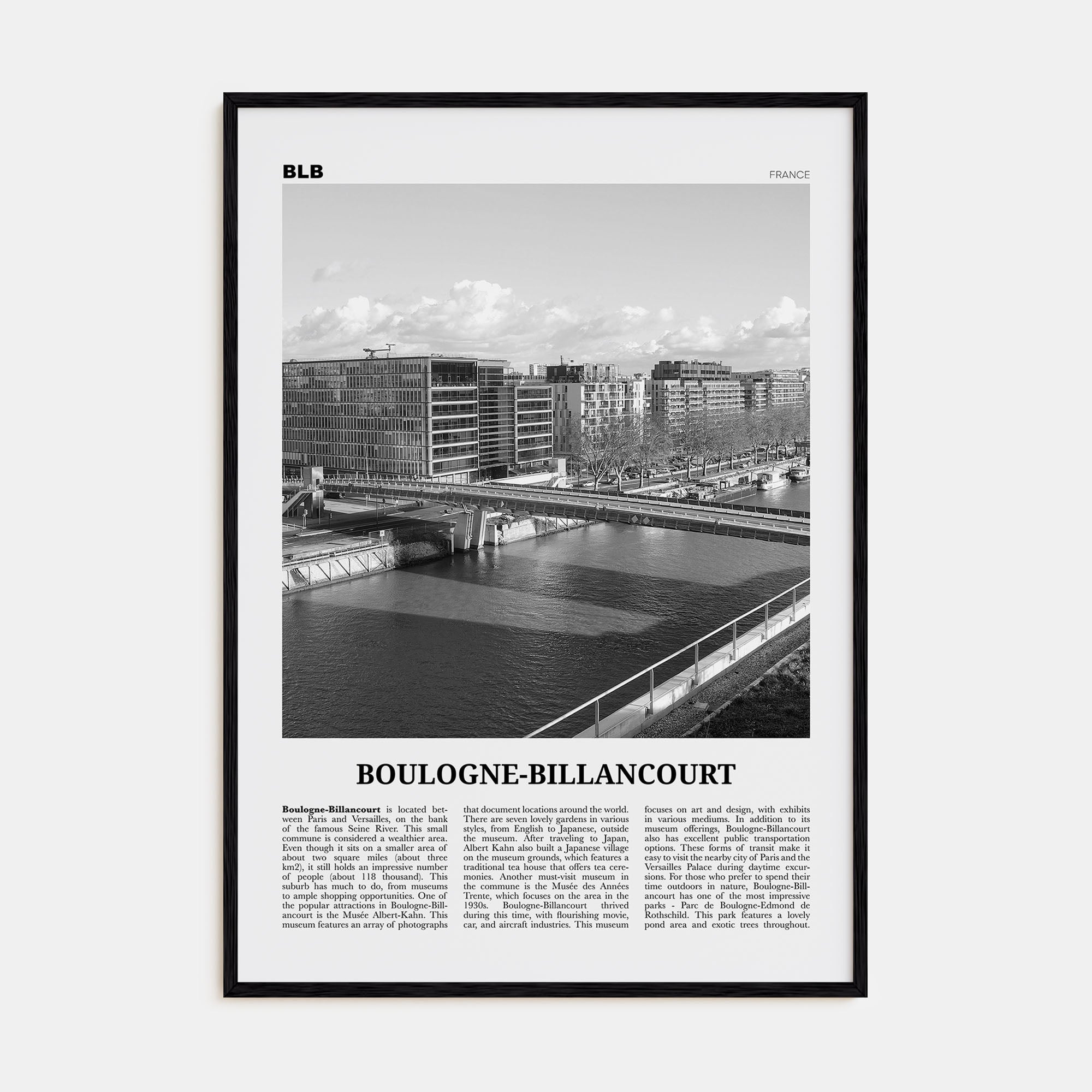 Boulogne-Billancourt Travel B&W Poster