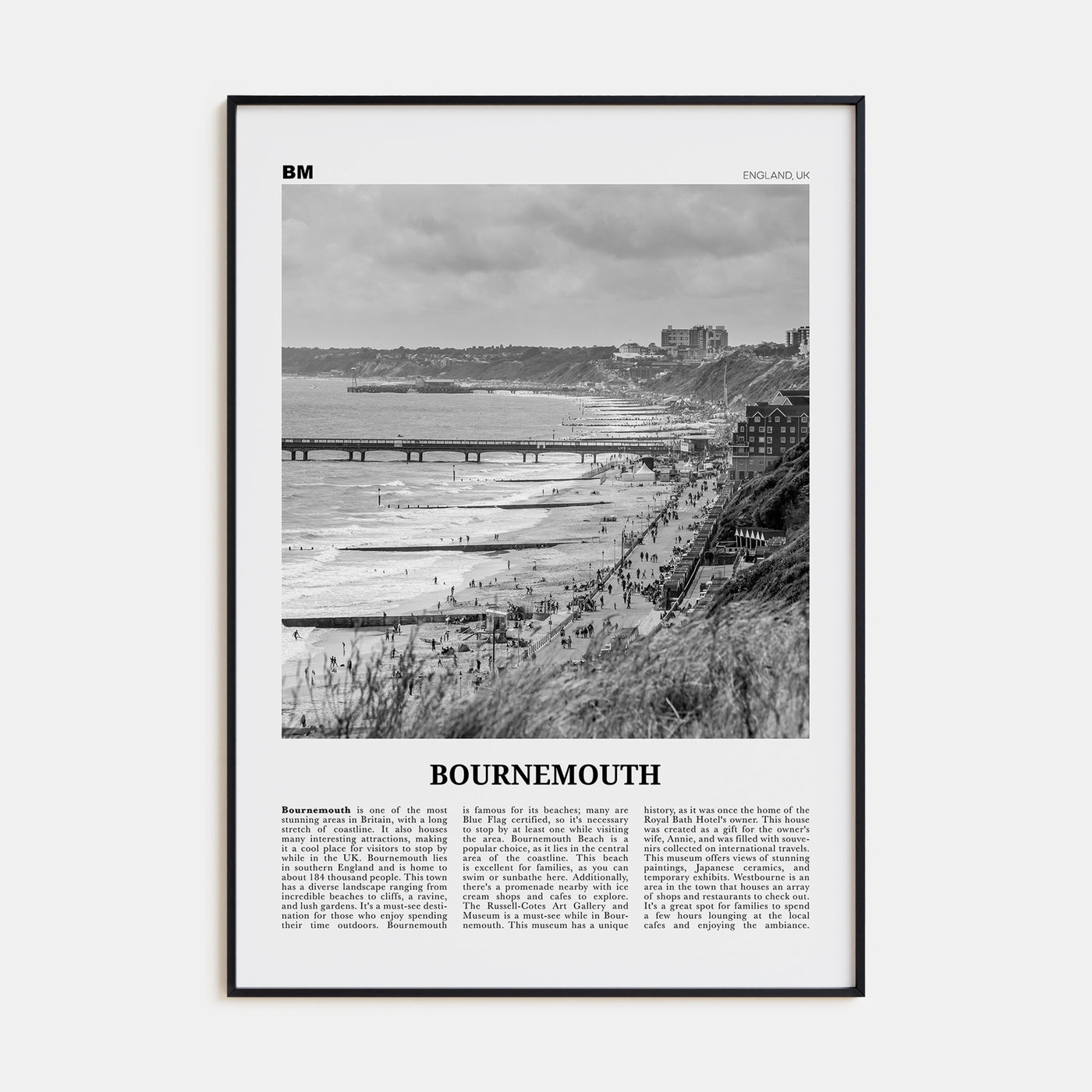 Bournemouth Travel B&W Poster